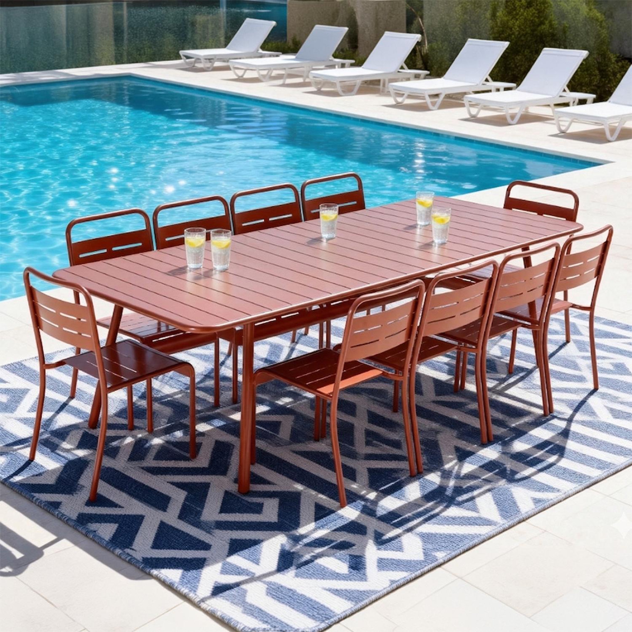 Voir la diapositive 2 : CONCEPT USINE Ensemble table de jardin 234 cm et 10 chaises terracotta bergame