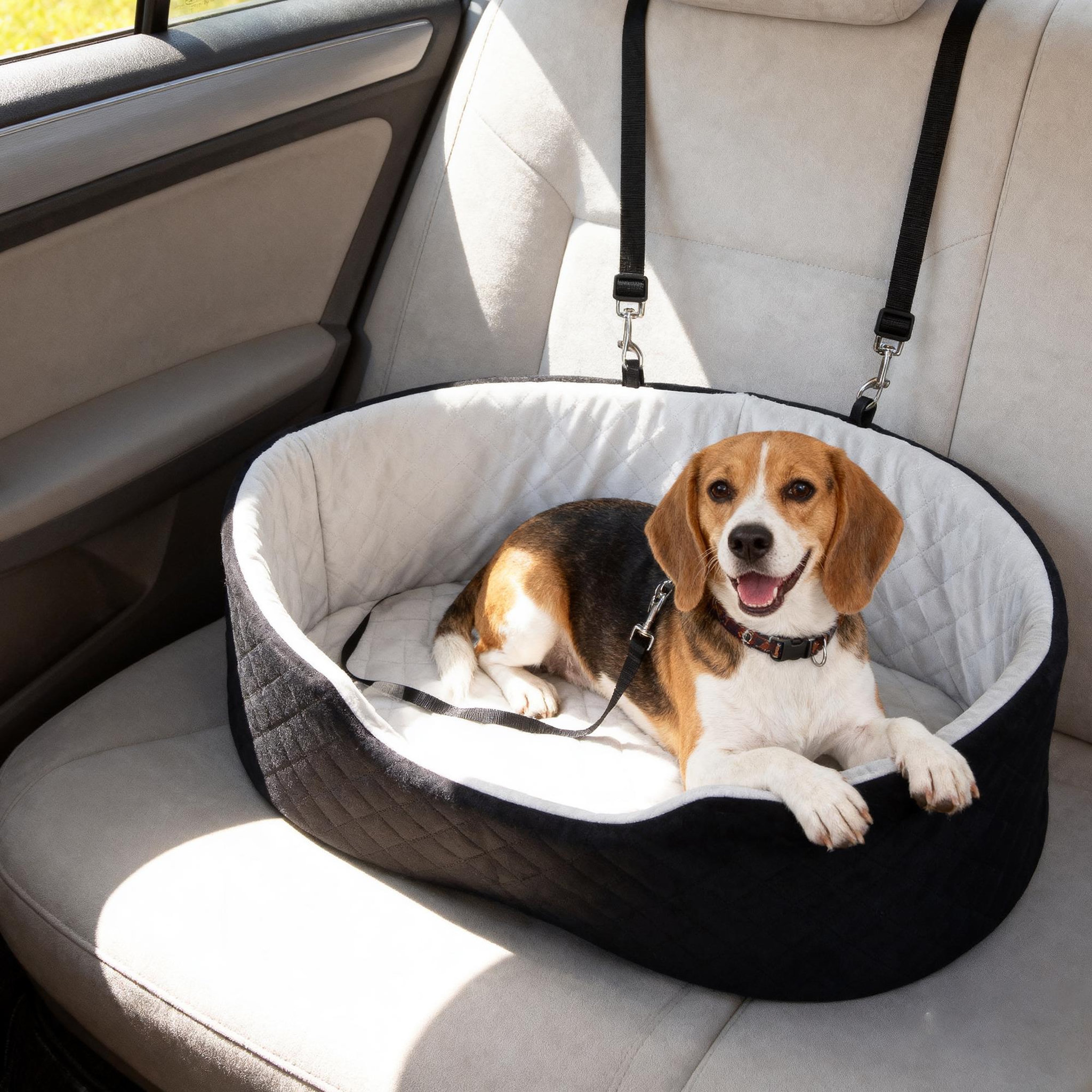 Voir la diapositive 2 : PAWHUT Siège auto chien grand confort avec coussin déhoussable - réglable, attache - polyester noir velours gris