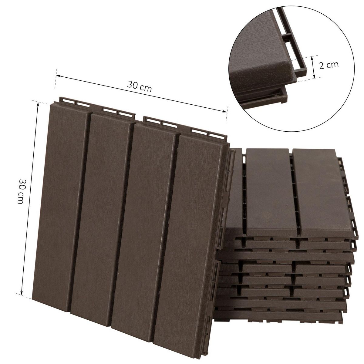 OUTSUNNY Caillebotis - dalles terrasse - lot de  9 - emboîtables, installation très simple - petits carreaux composite plastique imitation bois chocolat