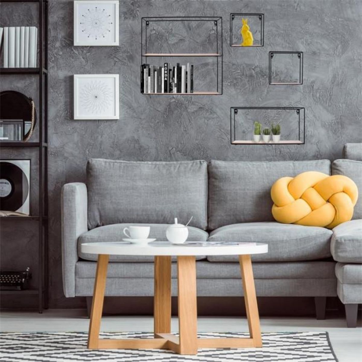 Paris Prix Lot de 4 Étagères Déco  Bois & Métal  38cm Noir