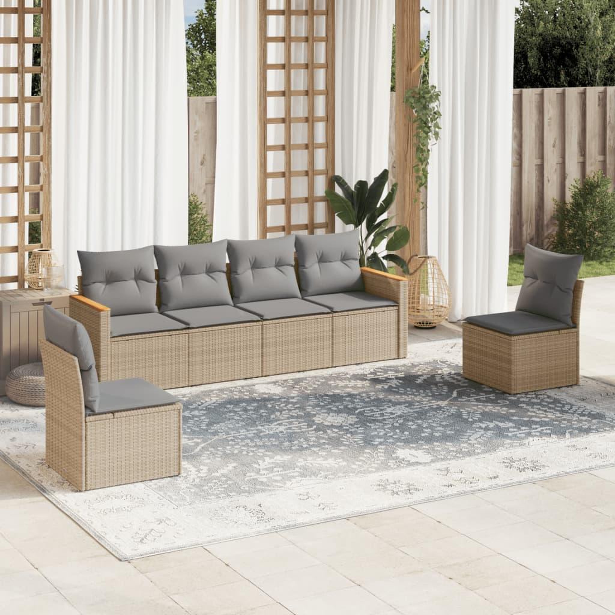 VIDAXL Salon de jardin avec coussins 6 pcs beige resine tressee