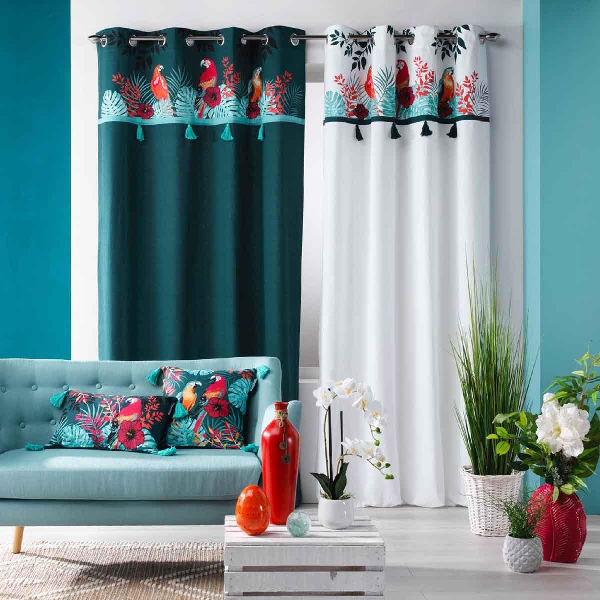Voir la diapositive 4 : Douceur d'Intérieur Rideau à œillets imprimé  caracas  140x240cm blanc