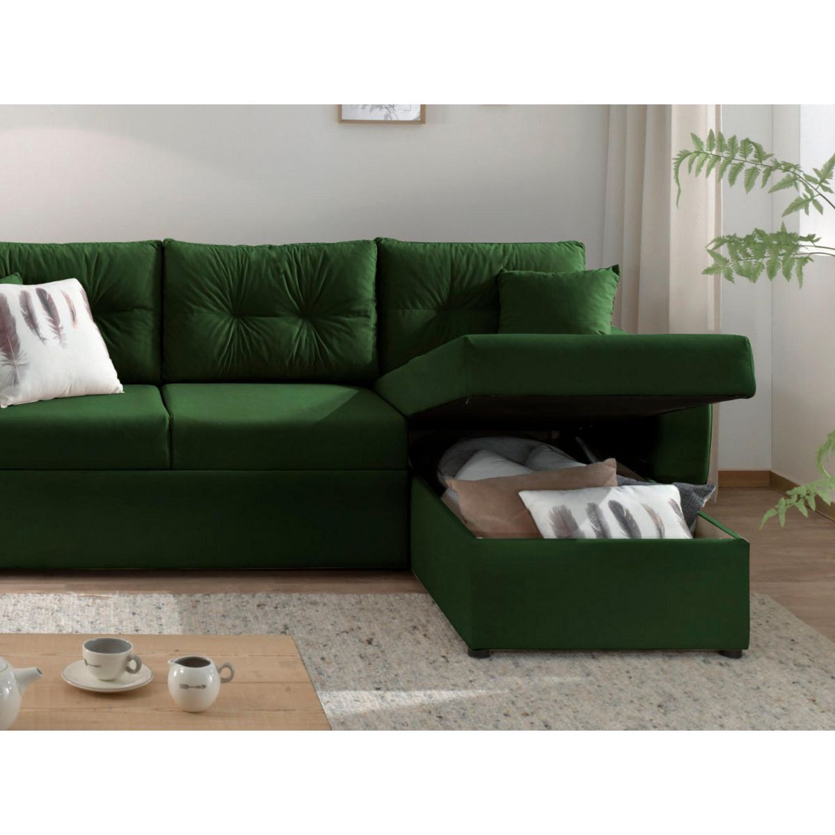 BEST MOBILIER Astoria - canapé d'angle réversible - convertible avec coffre - style contemporain- 4 places