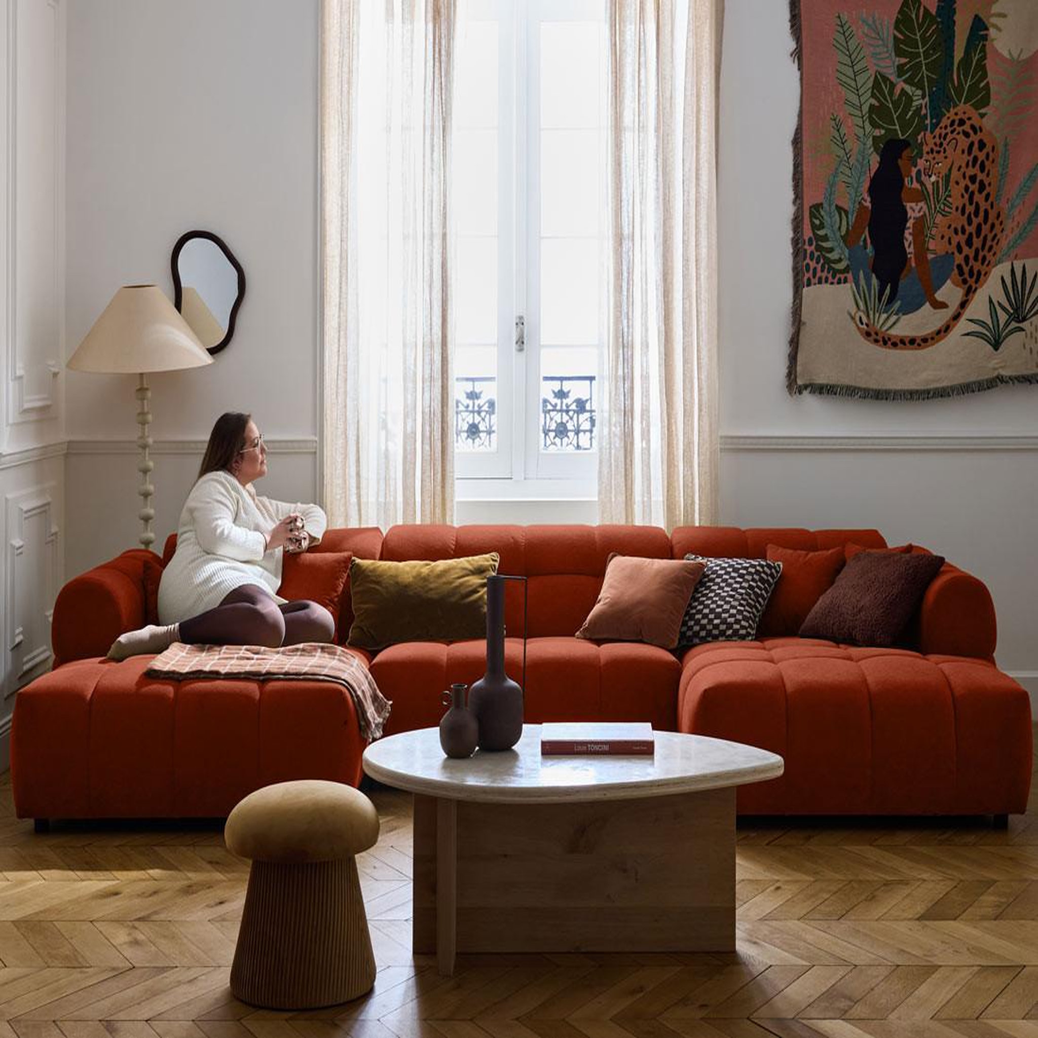 Voir la diapositive 4 : LISA DESIGN Ray - canapé panoramique en u 7 places en tissu texturé