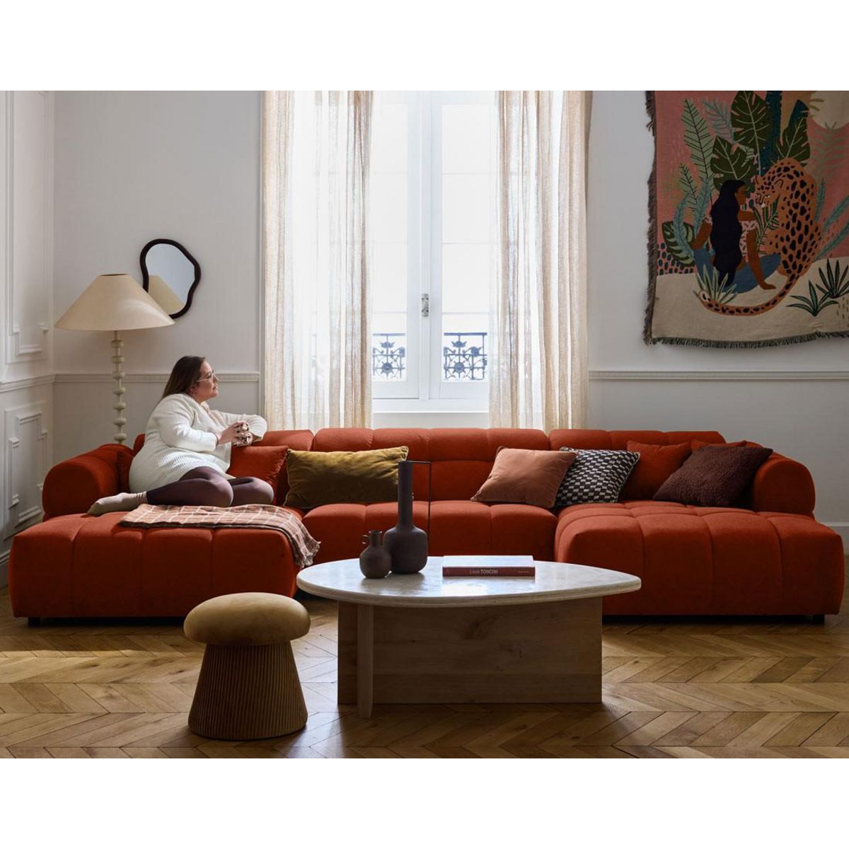 LISA DESIGN Ray - canapé panoramique en u 7 places en tissu texturé