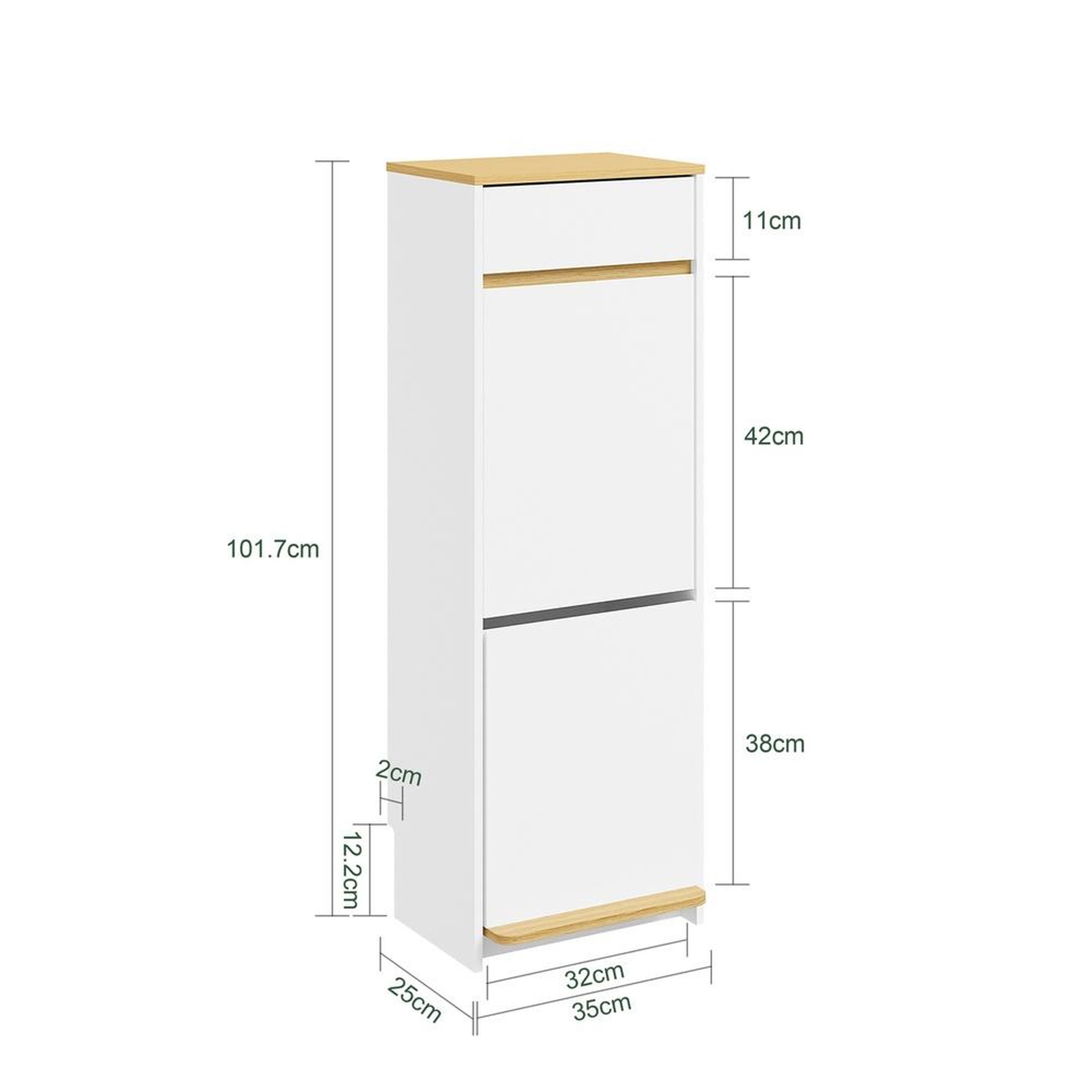 Voir la diapositive 3 : SOBUY Armoire à poubelles 2 compartiments avec pédale et tiroir, blanc, 35x25x101,7 cm