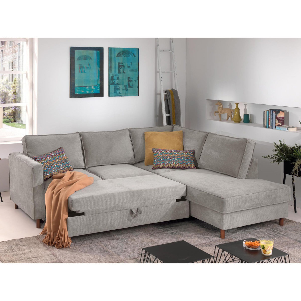 LISA DESIGN Jake - canapé d'angle droit - convertible - 5 places - en velours côtelé