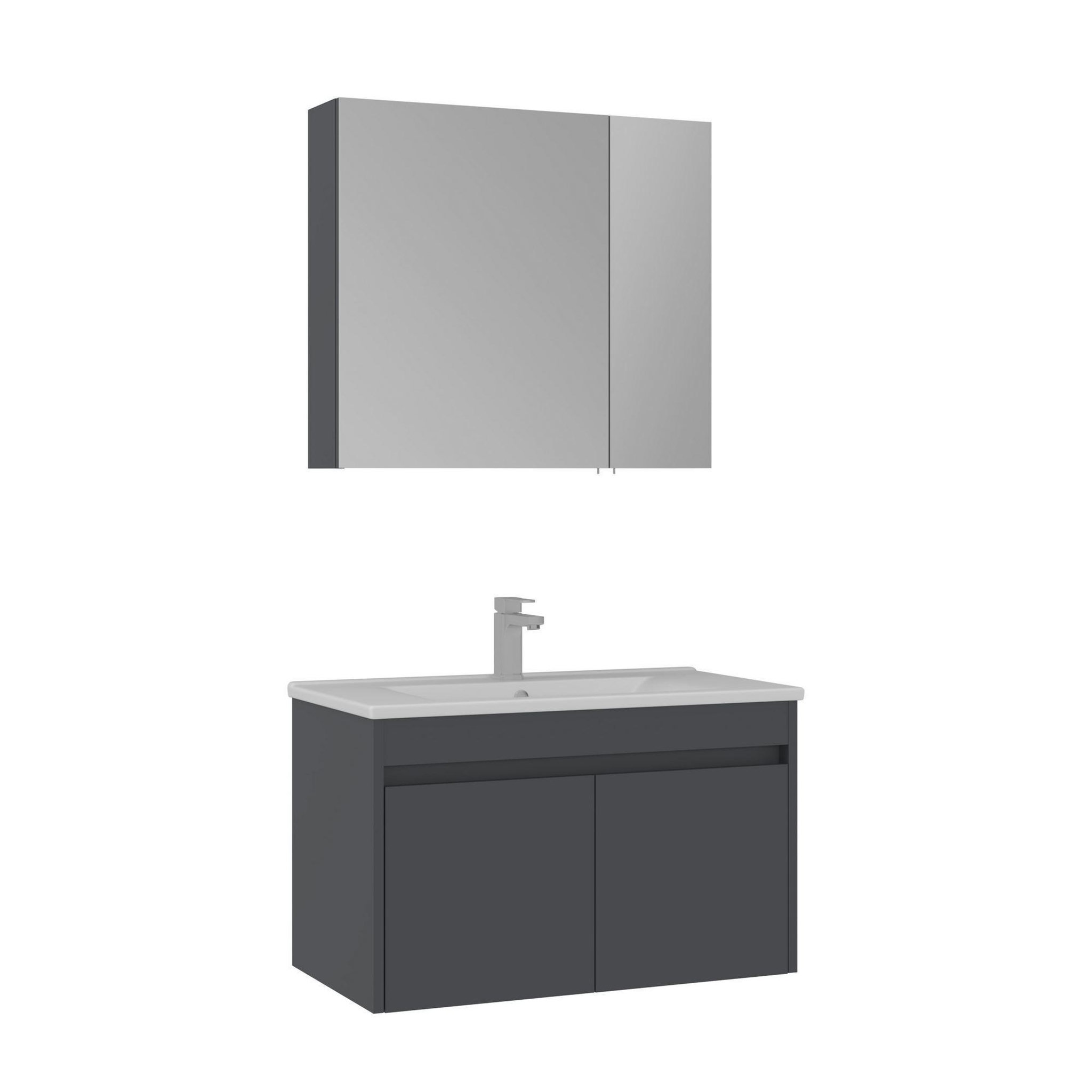 Habitat et Jardin Meuble avec simple vasque et miroir  side 85 v2  - 85 x 45 x 52 cm - matte anthracite