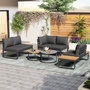 Voir la diapositive 4 : MERAX Salon de jardin 5 places en fer avec 2 tables empilables, pieds réglables, coussins, gris