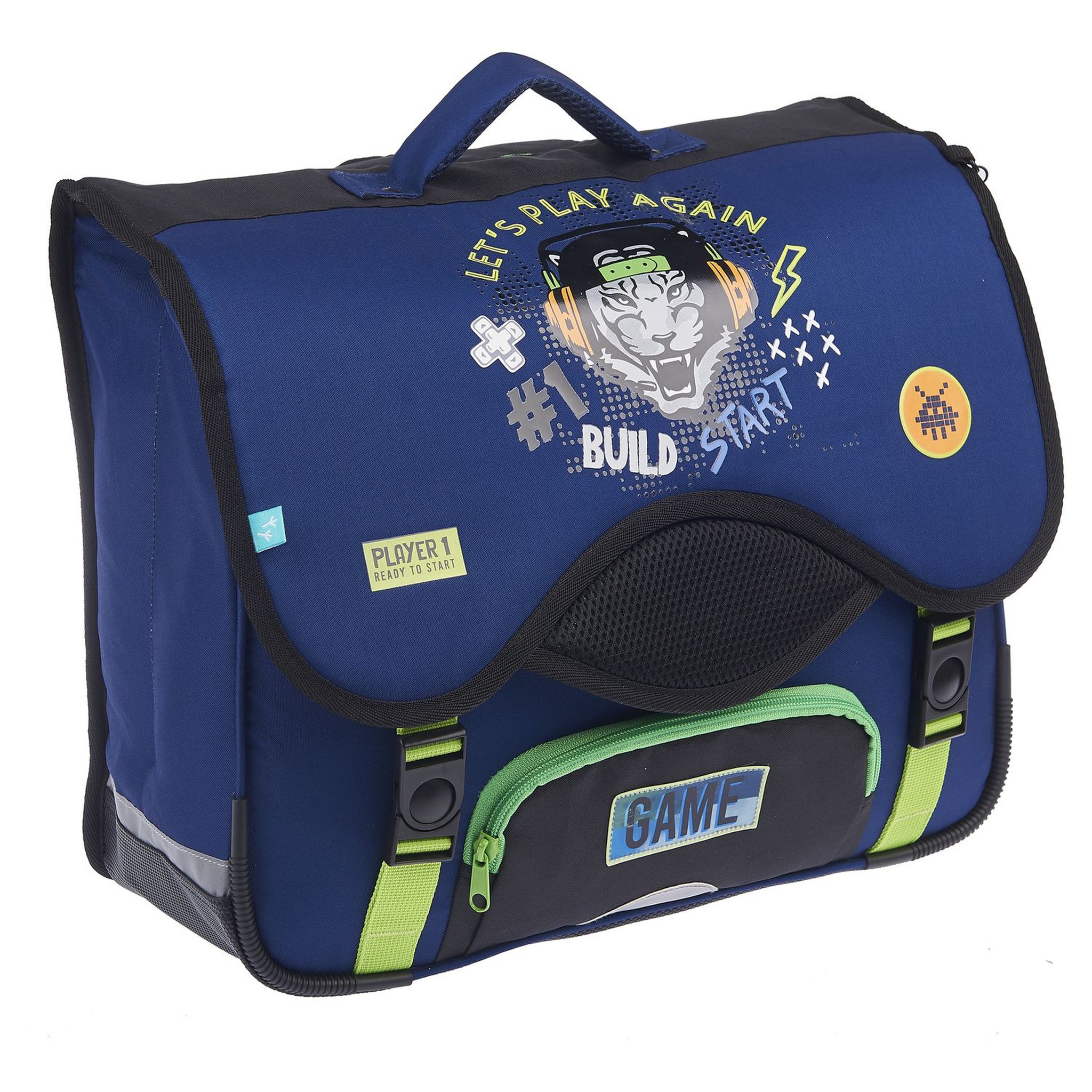 Voir la diapositive 2 : AUCHAN Cartable 41 cm bleu MODERN GAMING