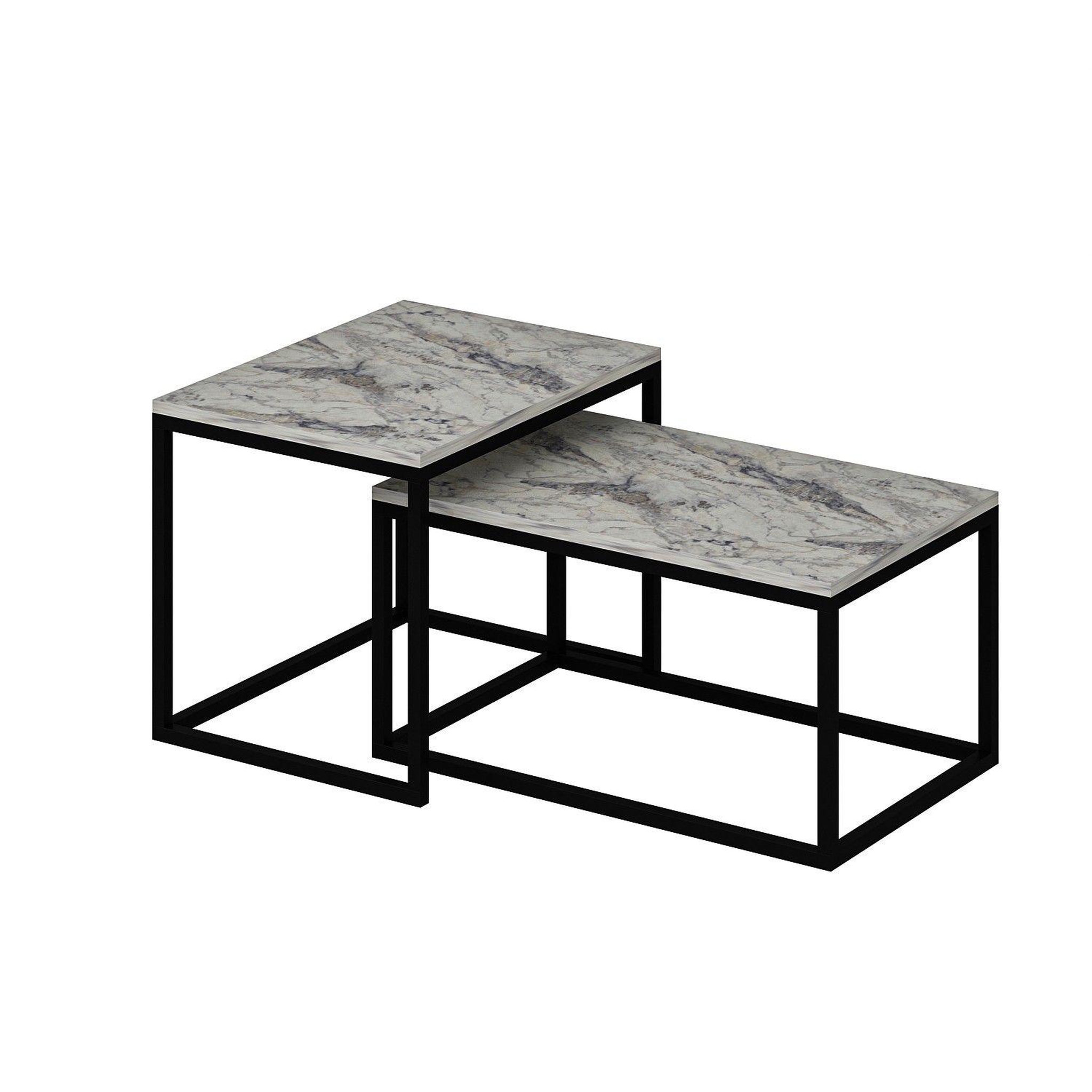 Voir la diapositive 5 : TOILINUX Duo de tables basses encastrables effet marbre - blanc et noir