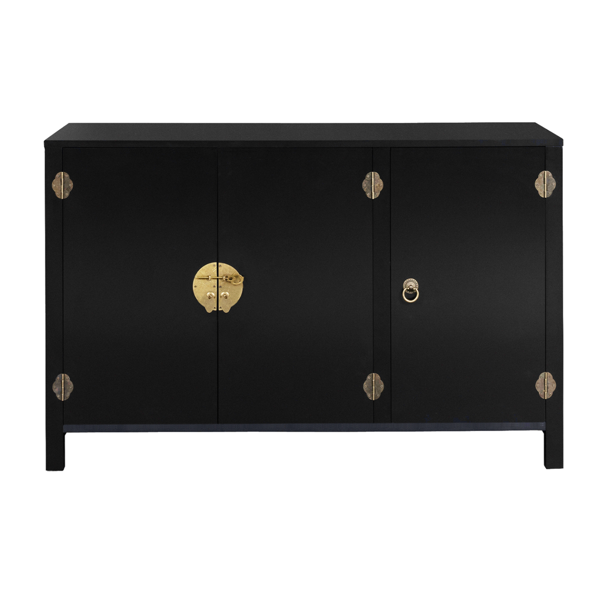 Voir la diapositive 3 : ID MARKET Buffet bas 110 cm yang 3 portes bois noir