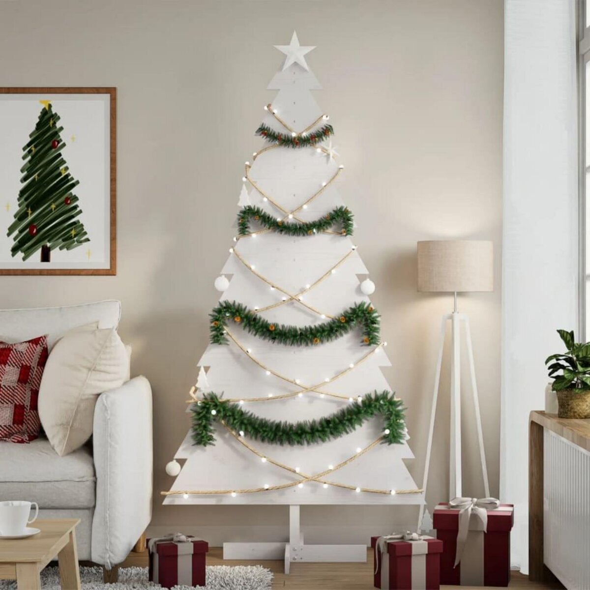 VIDAXL Arbre de Noël en bois pour decoration blanc 180 cm pin massif