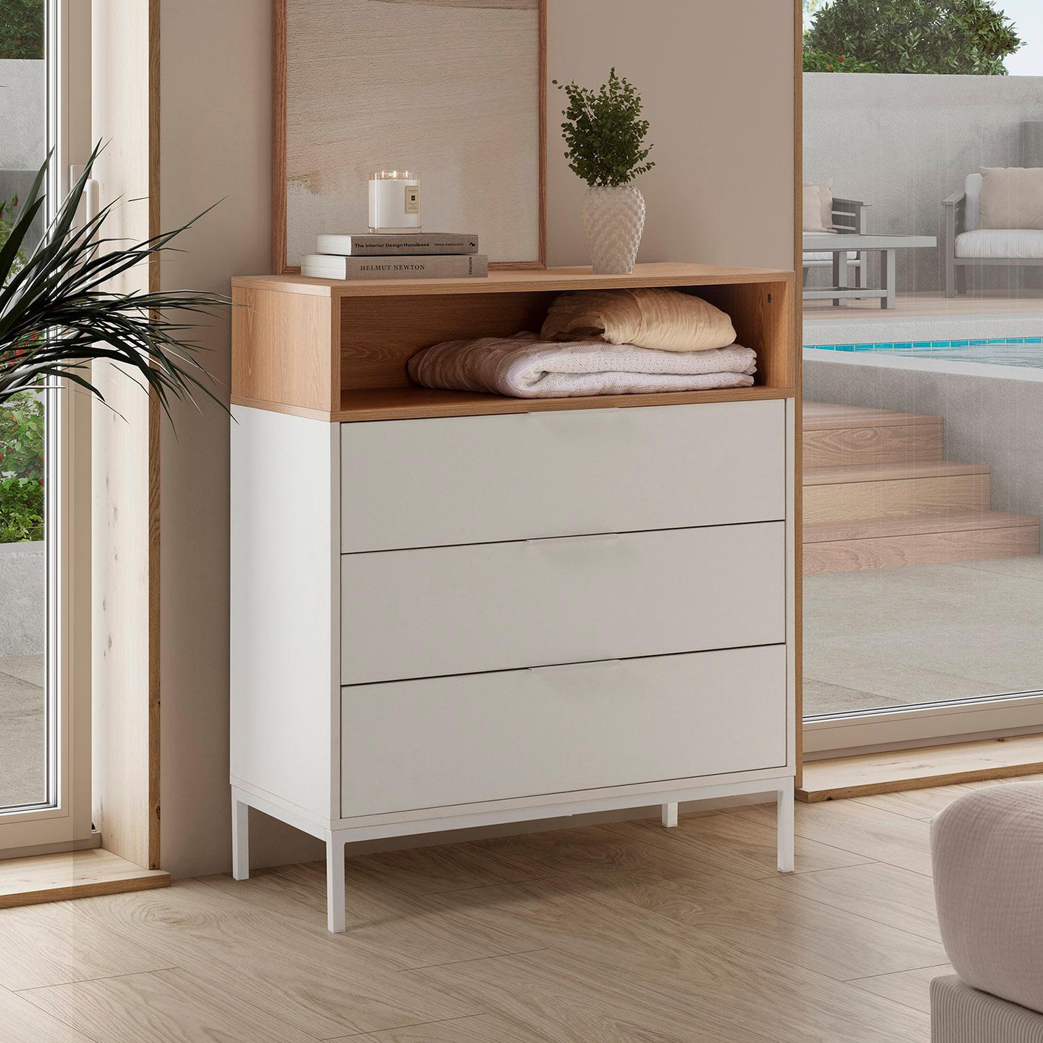 Voir la diapositive 2 : VS VENTA-STOCK Commode Nieve 3 tiroirs couleur Blanc