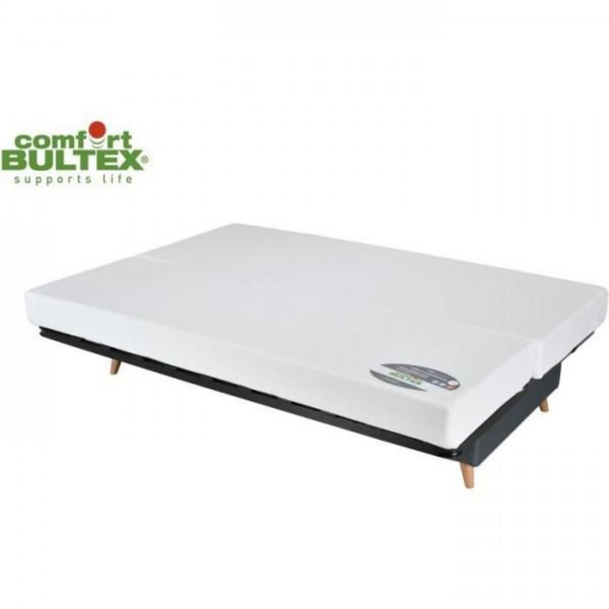 MARKET24 COMFORT BULTEX Banquette clic - Tissu bleu + Coussins déco jungle - L193 x P95 x H101- MONA