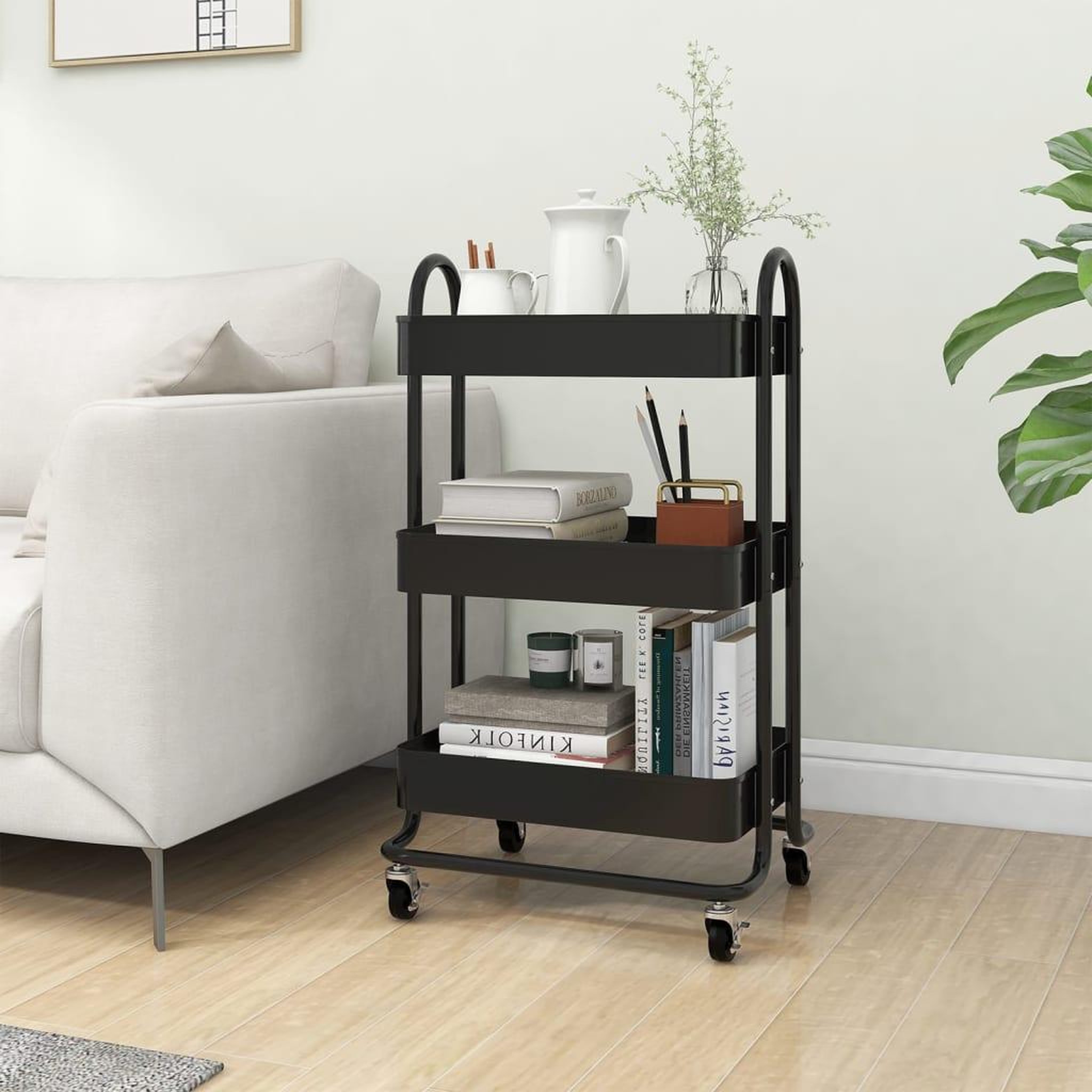 VIDAXL Chariot a 3 niveaux Noir 43x34x79 cm Acier
