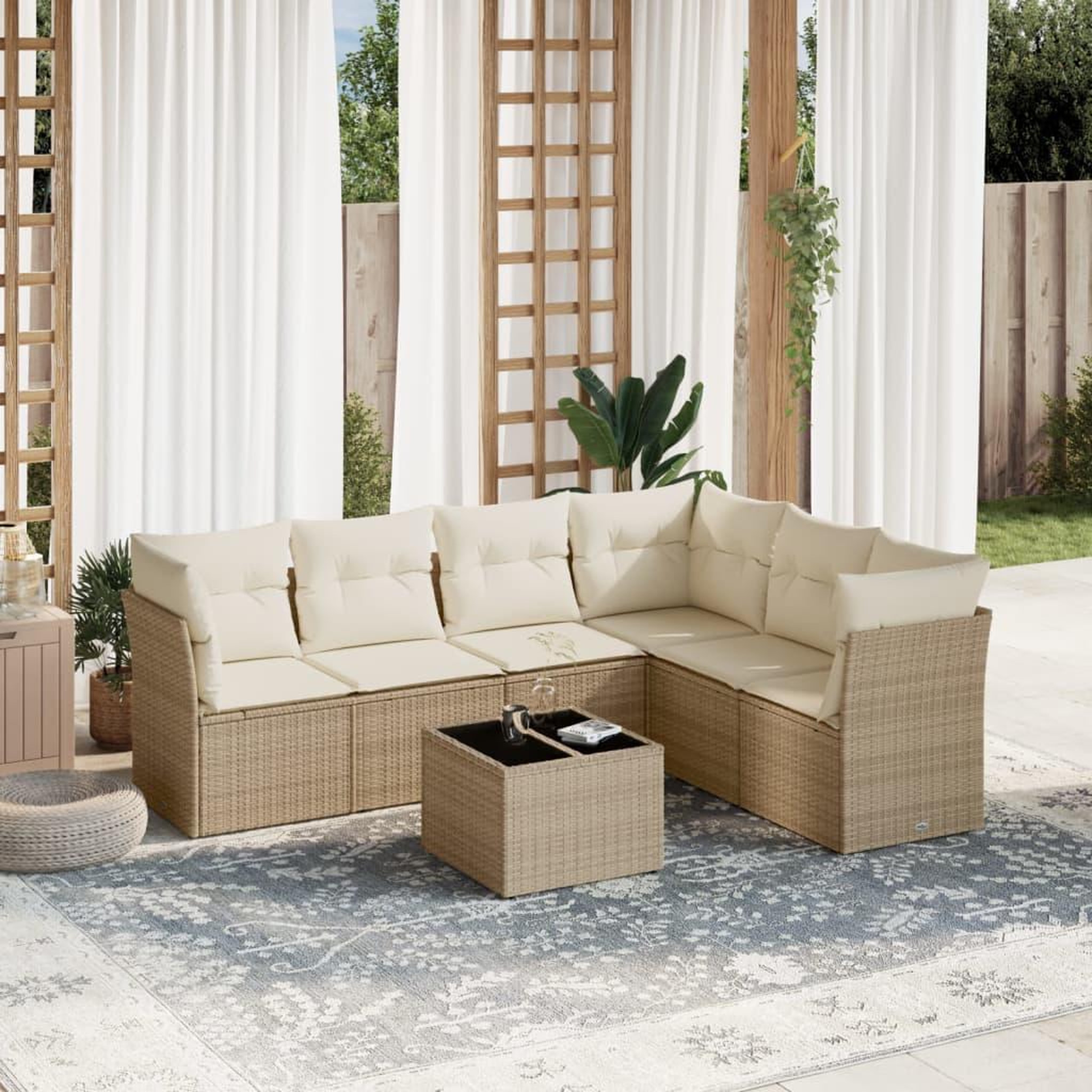 VIDAXL Salon de jardin avec coussins 7 pcs beige resine tressee