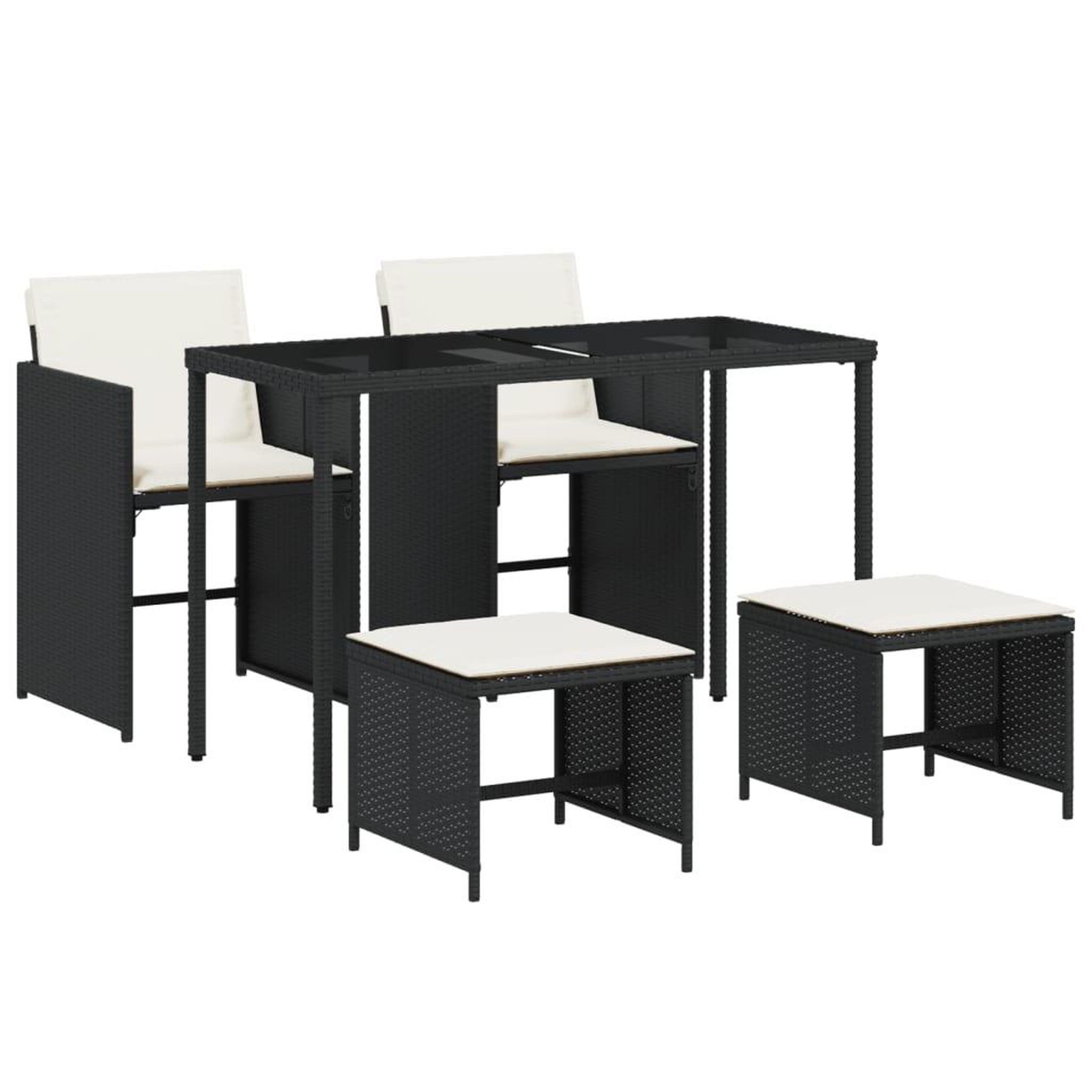 Voir la diapositive 2 : VIDAXL Ensemble a manger de jardin coussins 5pcs Noir Resine tressee