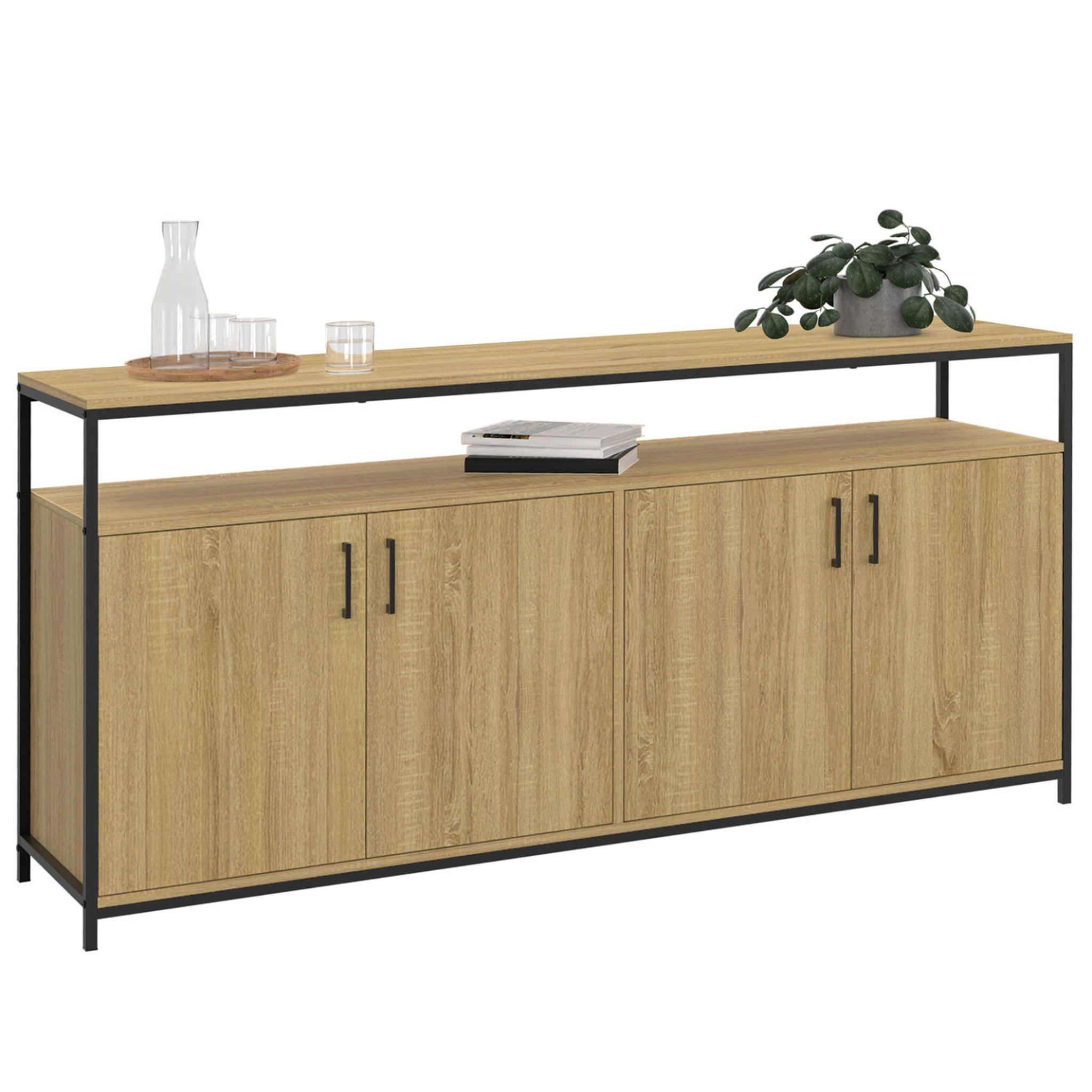 ID MARKET Buffet 160 cm detroit 4 portes bois et noir design industriel