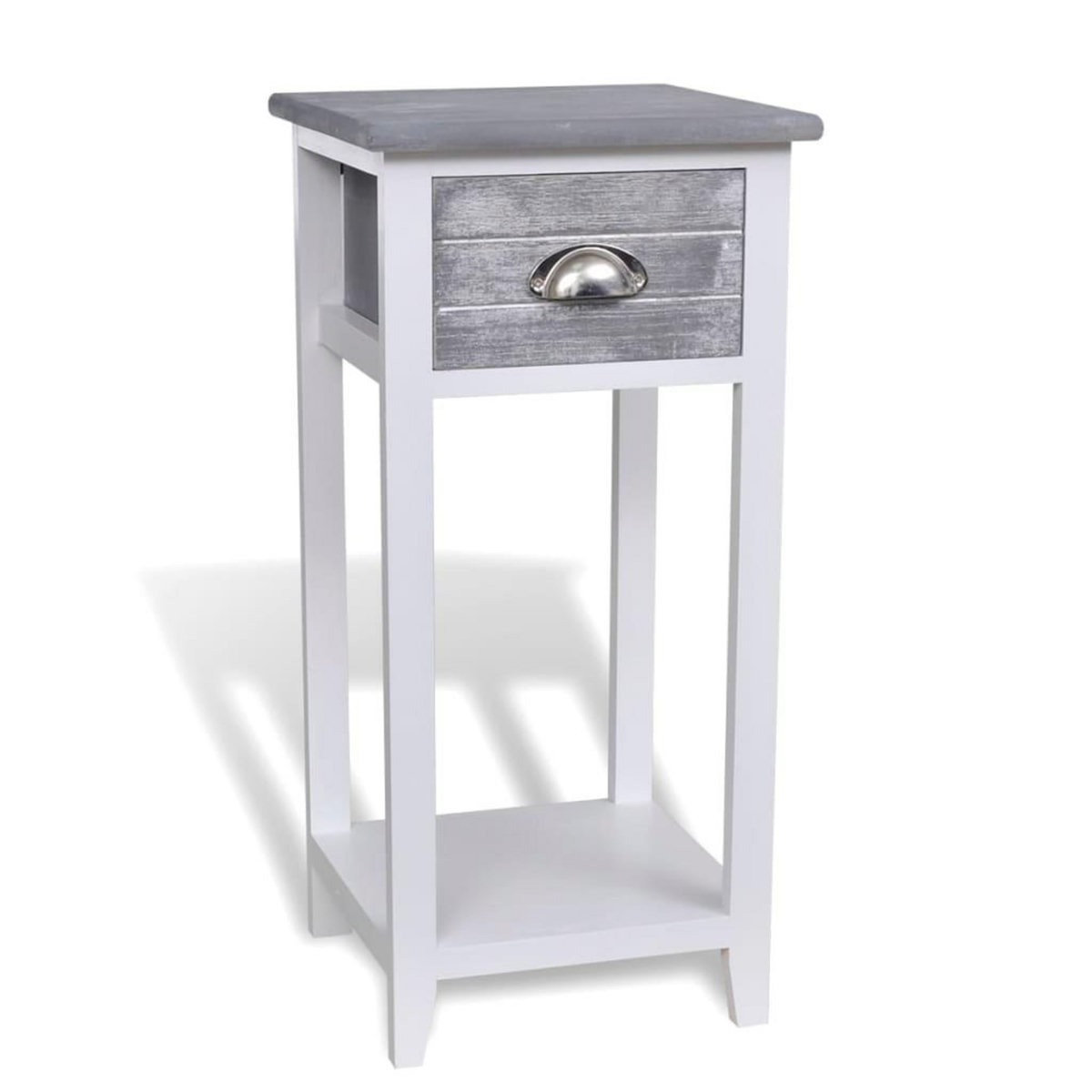 VIDAXL Table de chevet avec 1 tiroir Gris et blanc