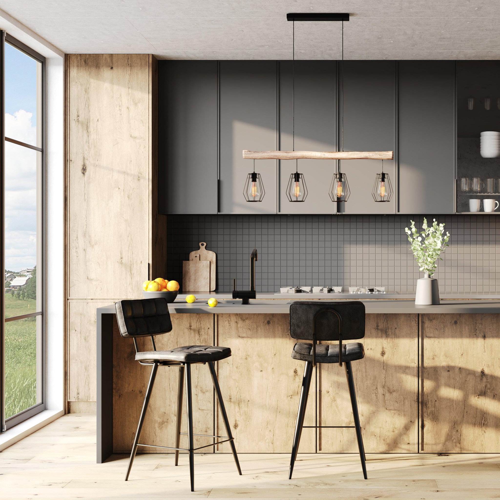 Voir la diapositive 6 : MAISON PAVANE Lot de 2 chaises pour îlot central 66 cm capitonnée gris/noir-texas