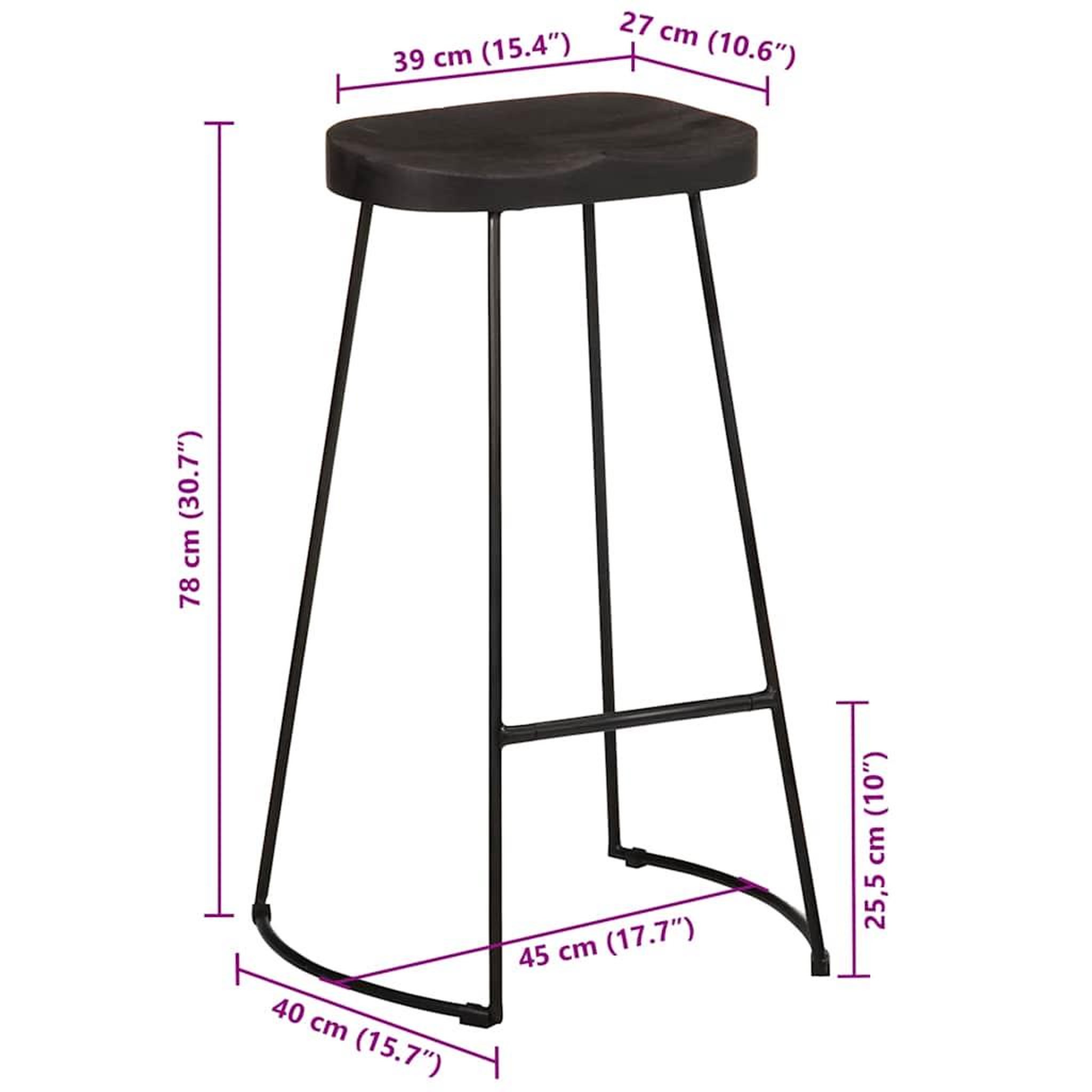 Voir la diapositive 6 : VIDAXL Tabourets de bar lot de 2 noir 45x40x78 cm bois manguier massif