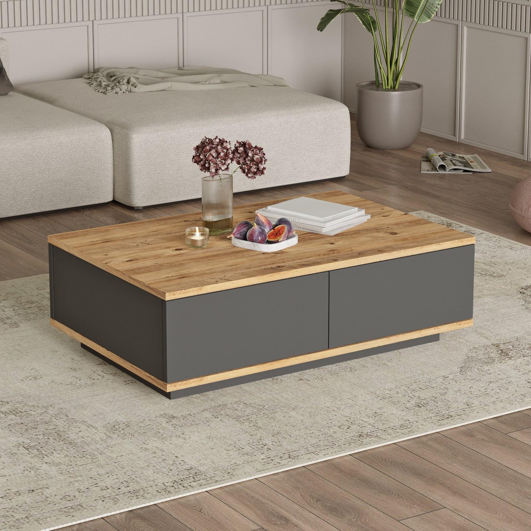 Voir la diapositive 2 : Habitat et Jardin Table basse en bois  frew  - 90 x 60 x 28 cm - marron