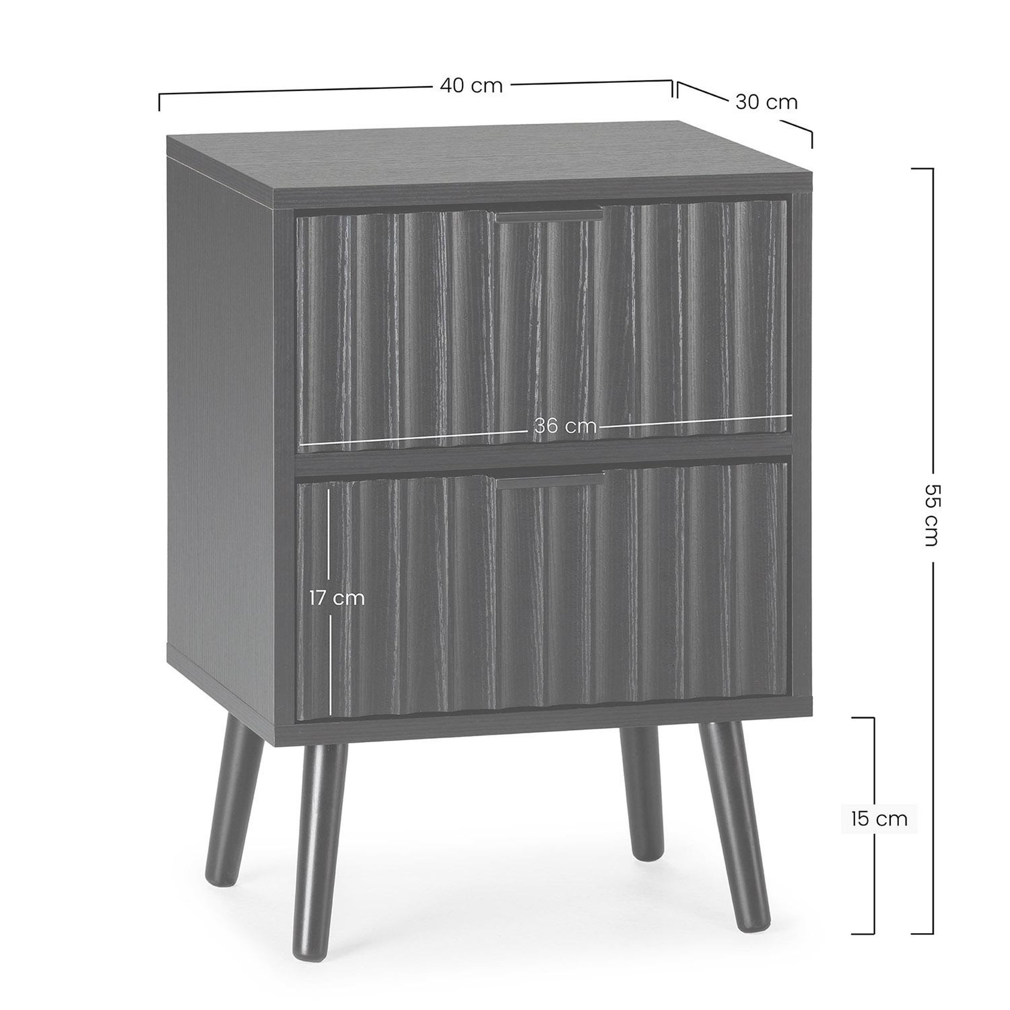 Voir la diapositive 6 : VS VENTA-STOCK Table de chevet Lluvia 2 tiroirs couleur noir