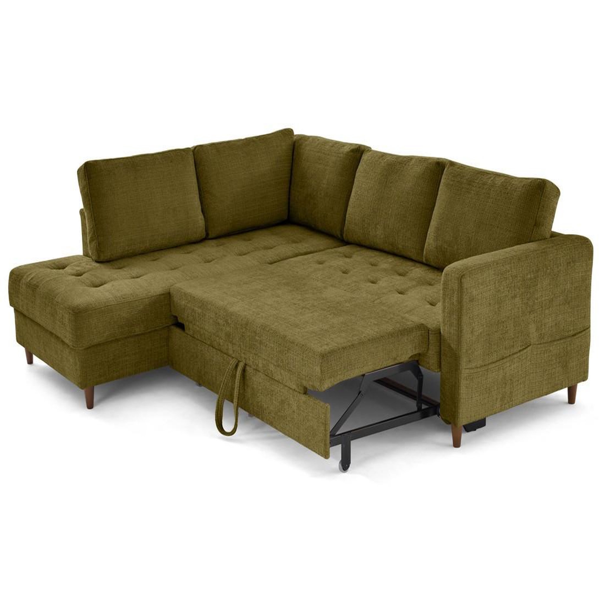 Voir la diapositive 2 : BEST MOBILIER Anna - canapé d'angle gauche 5 places convertible en velours texturé