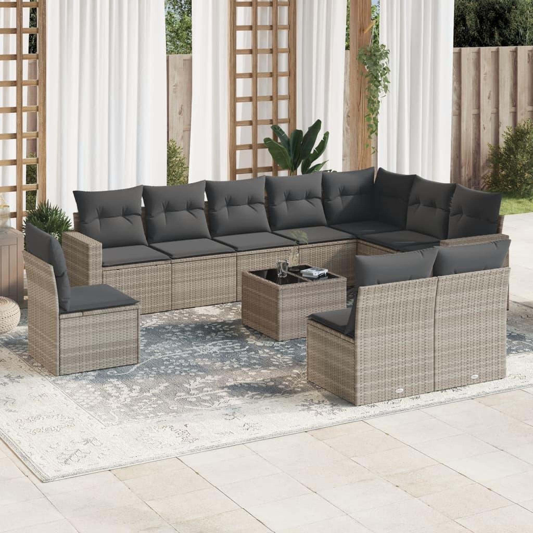 VIDAXL Salon de jardin 11 pcs avec coussins gris clair resine tressee