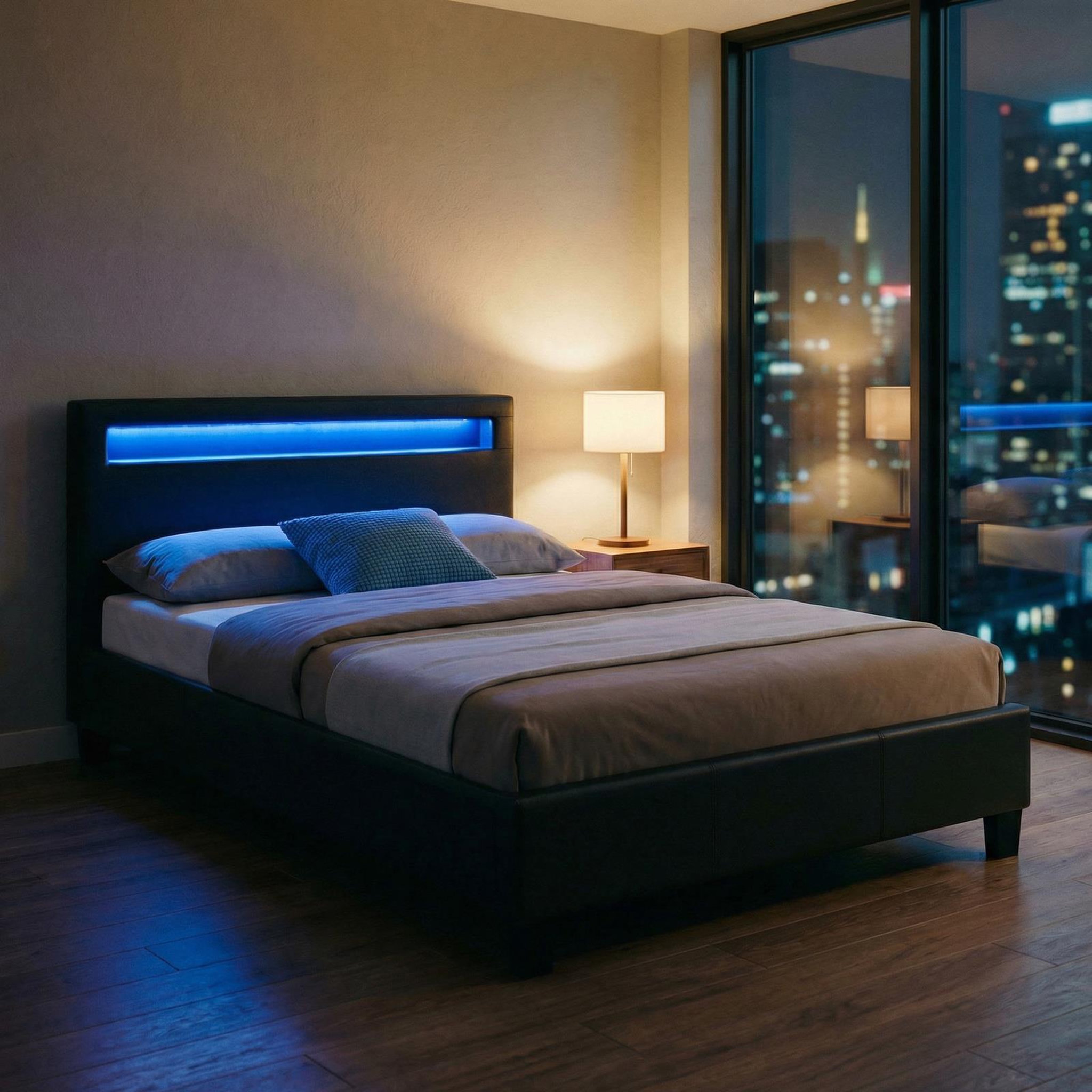 Voir la diapositive 3 : IDIMEX Lit LED simple MIIRANDO 120x190 cm, avec sommier, revêtement synthétique