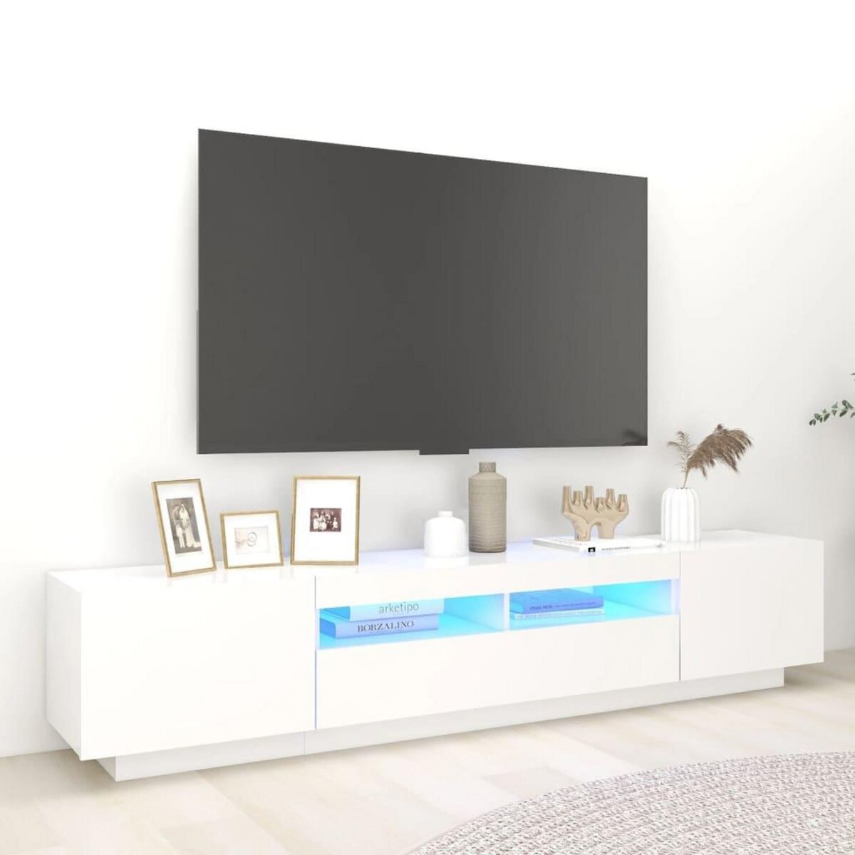 VIDAXL Meuble TV avec lumieres LED Blanc 200x35x40 cm pas cher 
