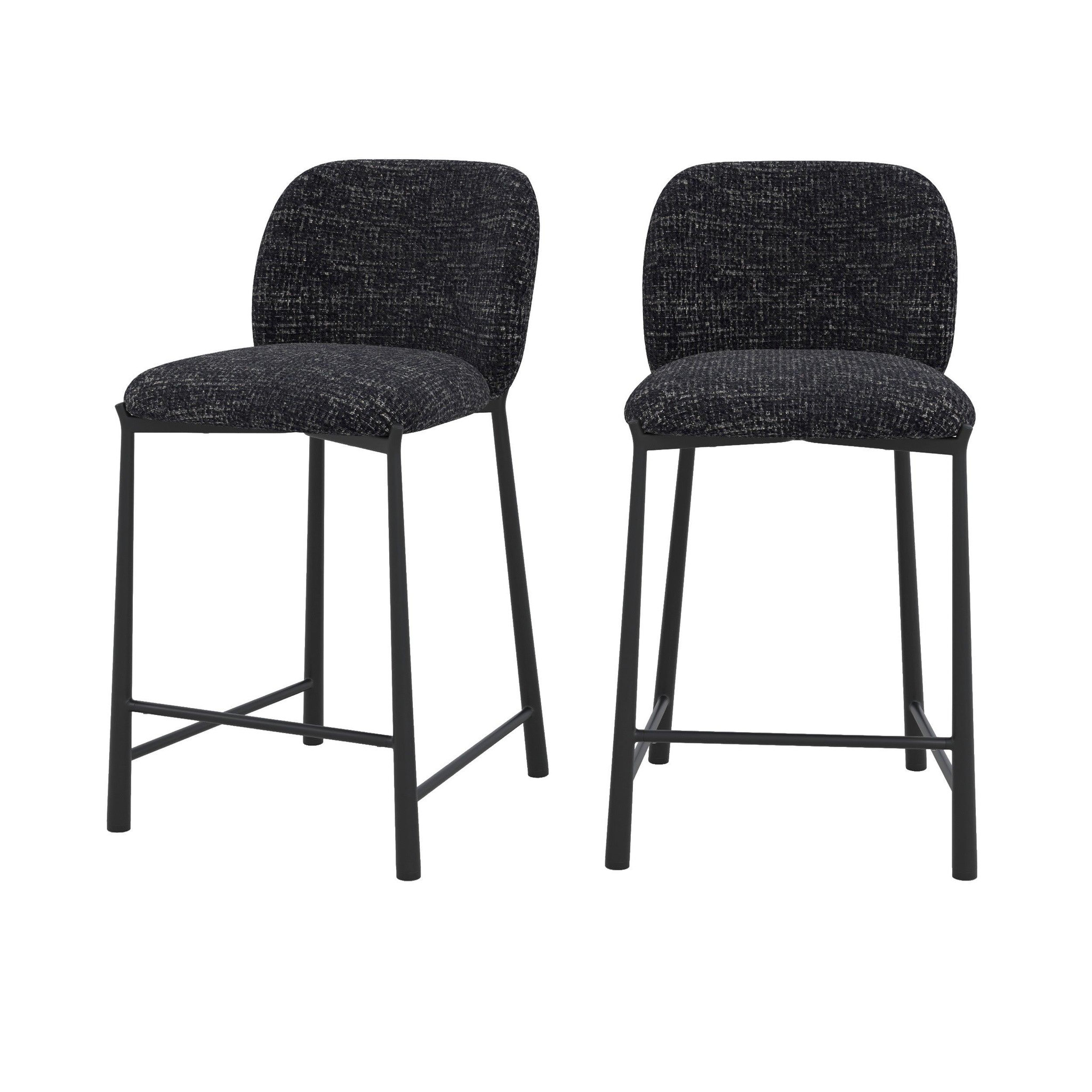 MAISON PAVANE Lot de 2 chaises pour ilot central 65,5 cm en tissu texturé noir-bento