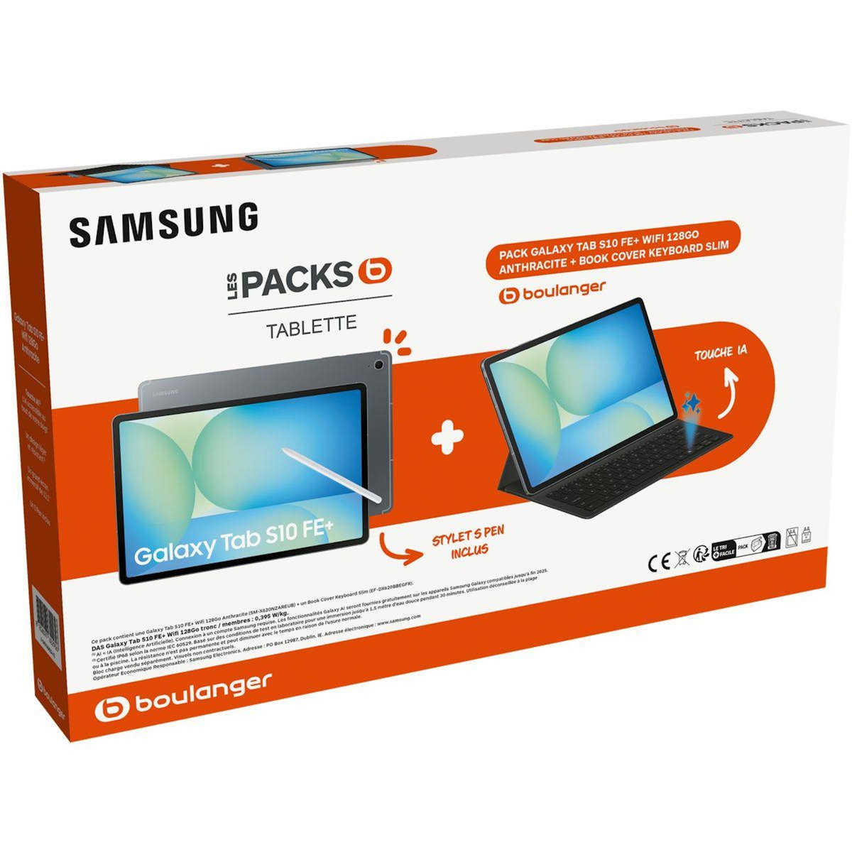 Samsung Tablette Android Pack Galaxy Tab S10 FE+ 128Go avec Galaxy IA + BookCover Keyboard Slim + S Pen inclus