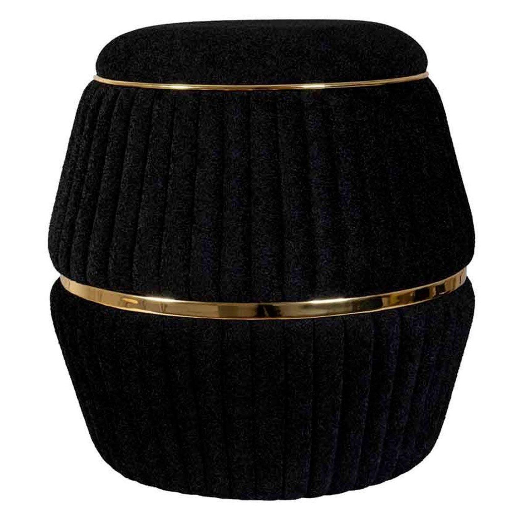 Paris Prix Pouf matelassé design  doric  53cm noir & or