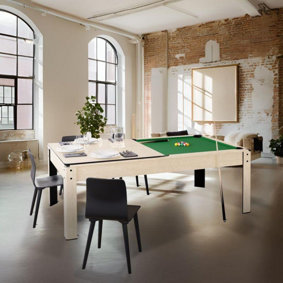 SOKKER Billard Américain convertible table 4 places KITBILL 5FT - 183 x 102 x 78 cm Plateau dînatoire et accessoires inclus - Beige