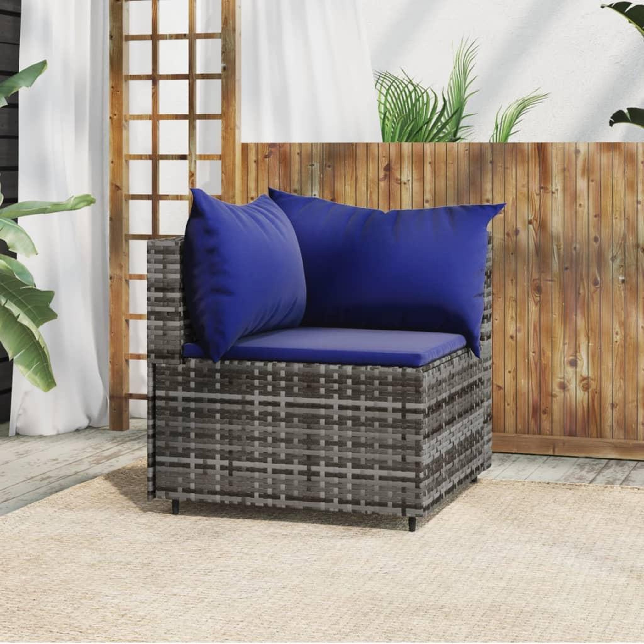 Voir la diapositive 1 : VIDAXL Canape d'angle de jardin avec coussins gris resine tressee