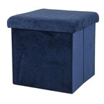 TOILINUX Pouf de rangement pliable Kube en velours - Bleu