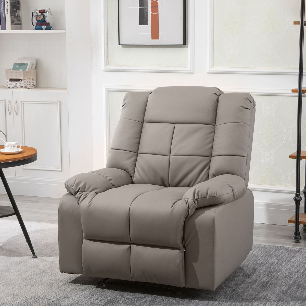 HOMCOM Fauteuil luxe de relaxation et massage inclinaison dossier repose-pied réglable revêtement synthétique gris