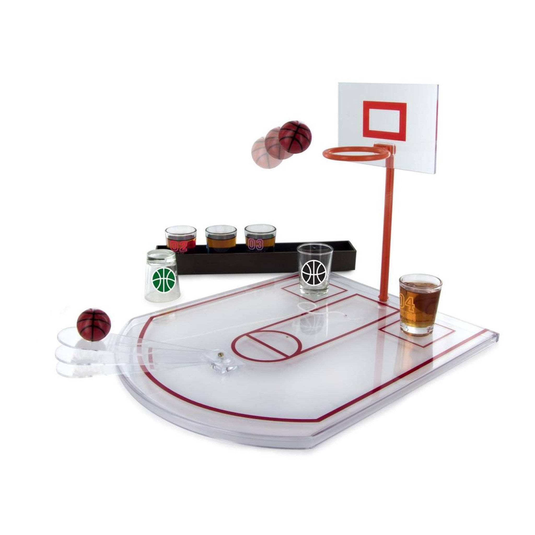 Voir la diapositive 2 : MISTER GADGET Jeu à boire 6 verres à shot  basket  36cm blanc