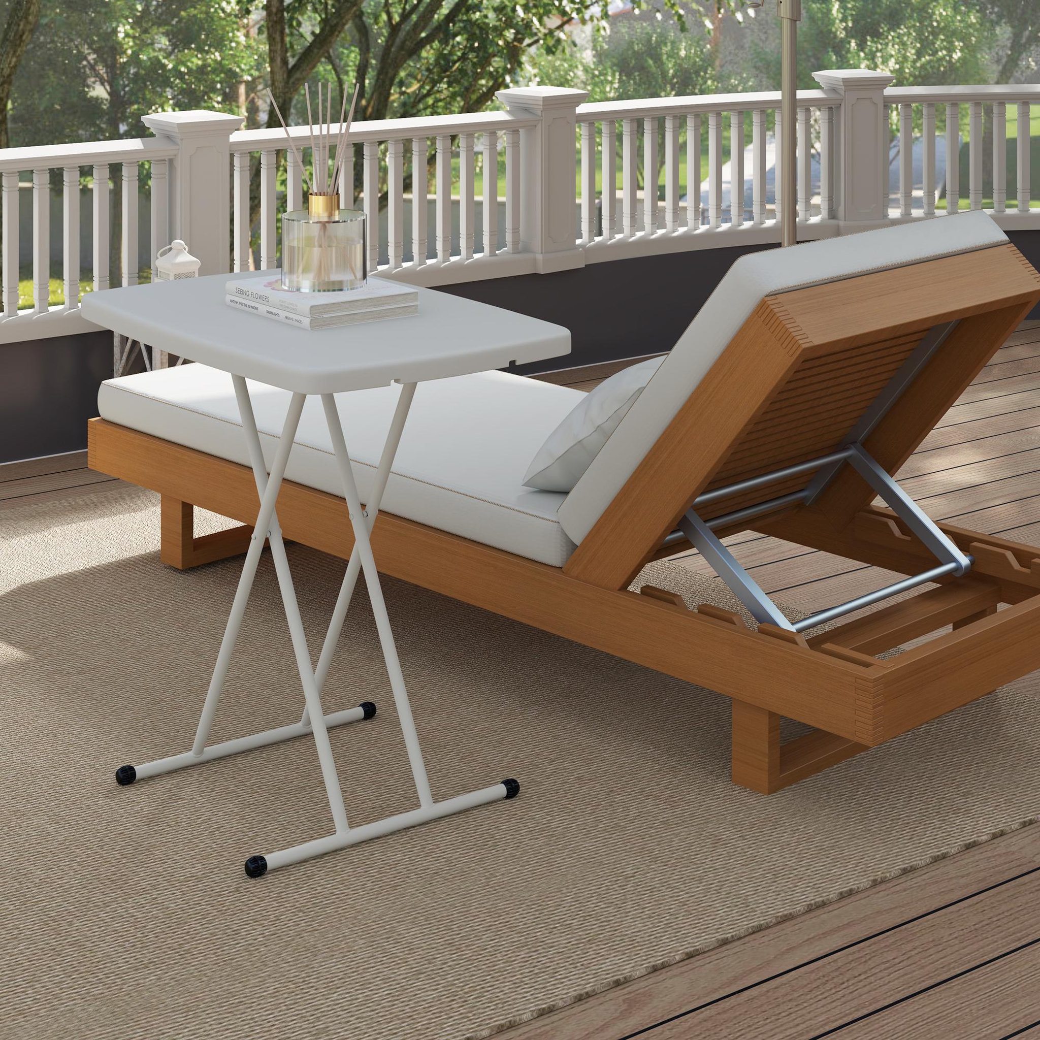 Voir la diapositive 4 : OUTSUNNY Table d'appoint pliable de jardin hauteur réglable 6 niveaux HDPE métal blanc