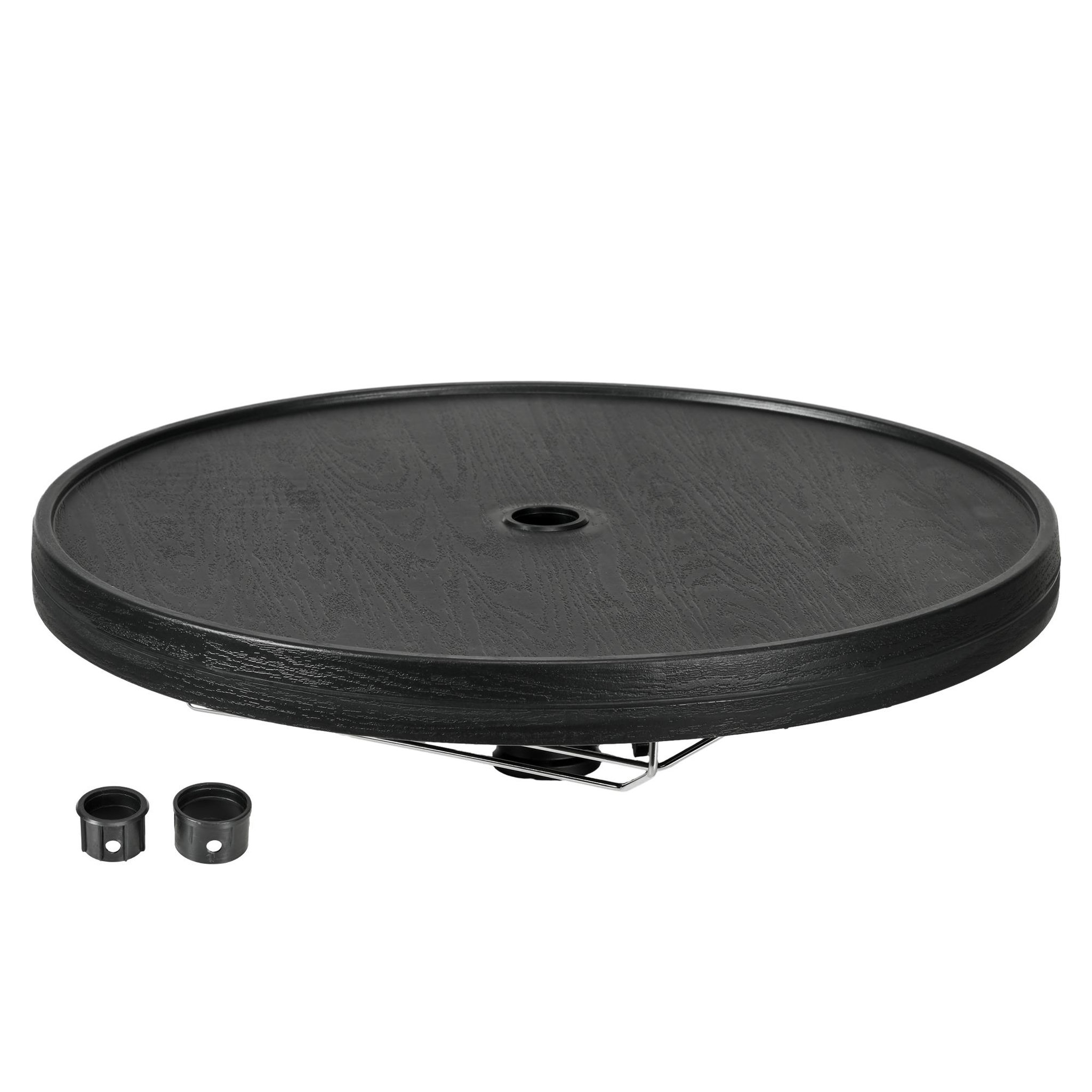 Voir la diapositive 1 : OUTSUNNY Table basse table de parasol Ø 60 cm compatible parasol mât 3,8 cm HDPE aspect bois noir