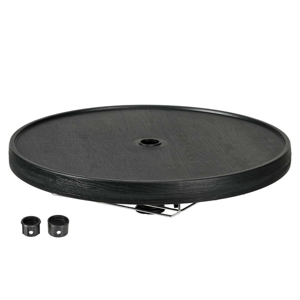 OUTSUNNY Table basse table de parasol Ø 60 cm compatible parasol mât 3,8 cm HDPE aspect bois noir