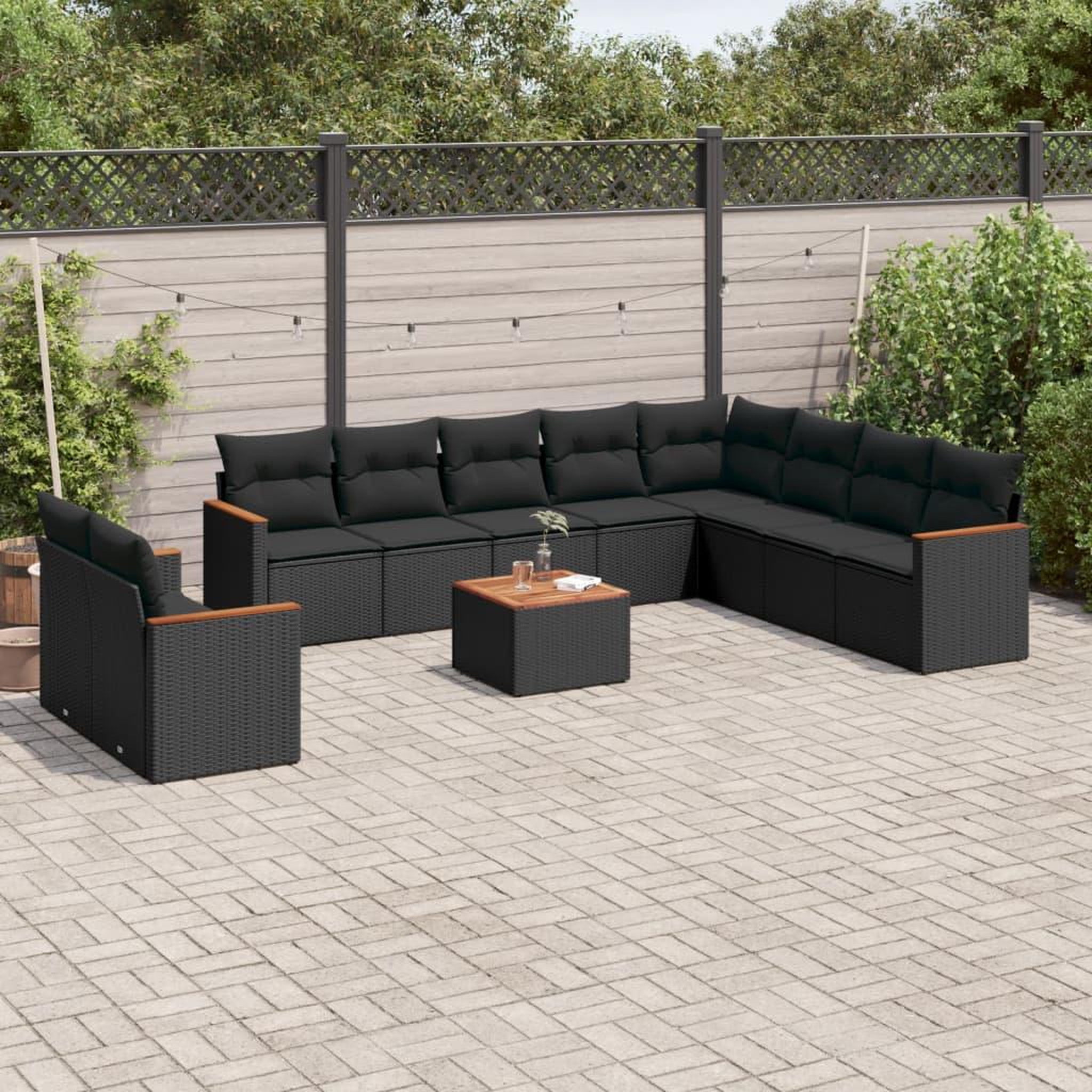 VIDAXL Salon de jardin 11 pcs avec coussins noir resine tressee