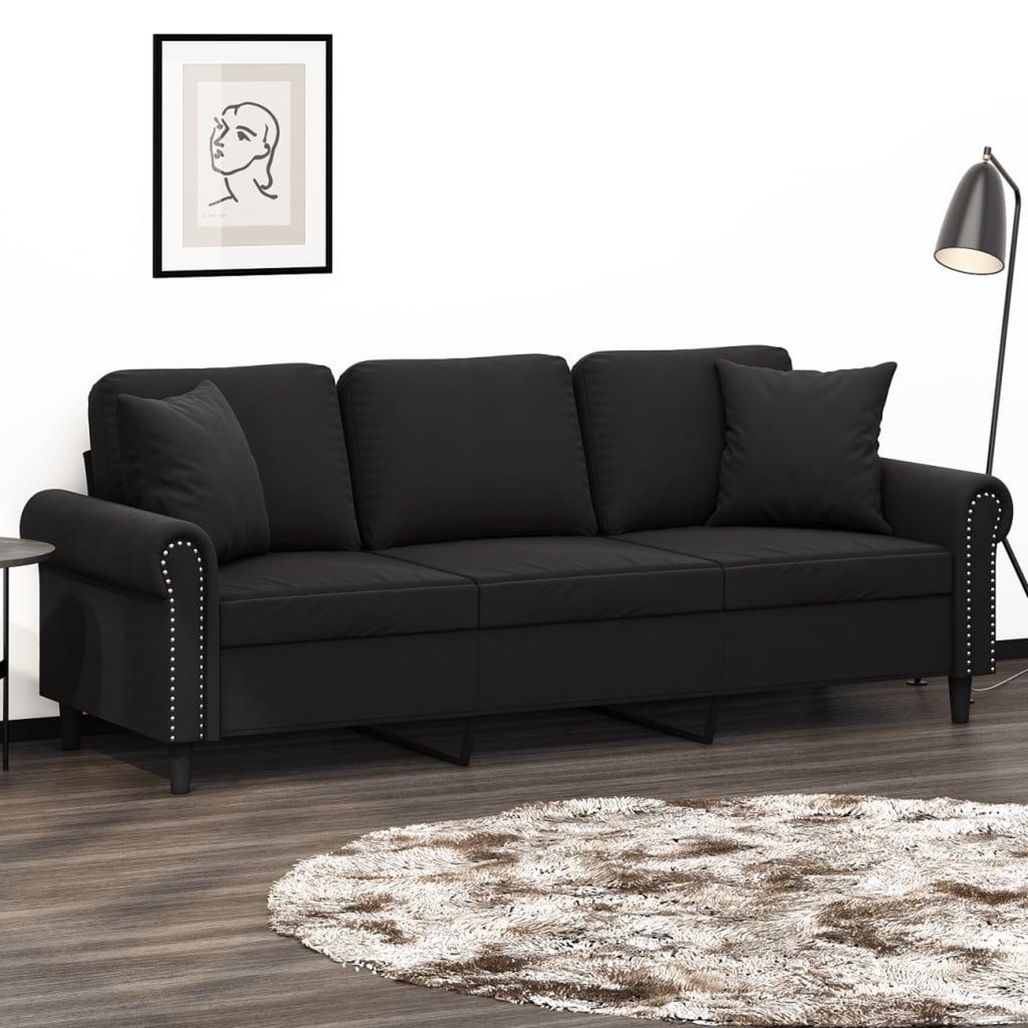 VIDAXL Canape 3 places avec oreillers decoratifs noir 180 cm velours