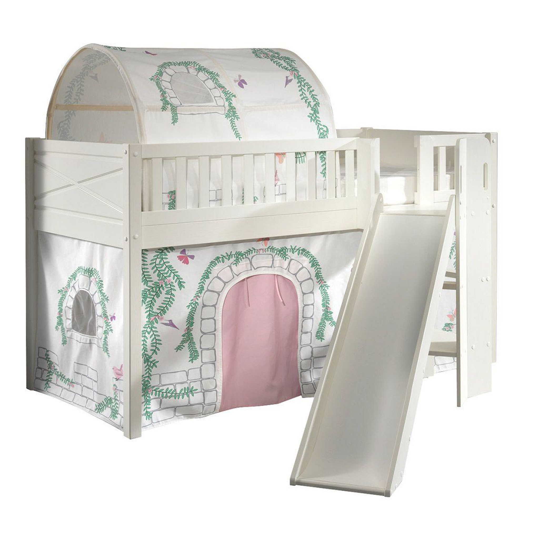 Paris Prix Lit enfant toboggan, tente & tunnel  scott birdy  90x200cm blanc