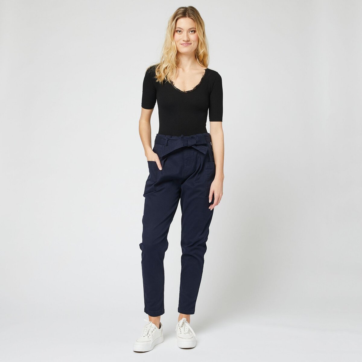 Pantalon taille haute femme best sale pas cher