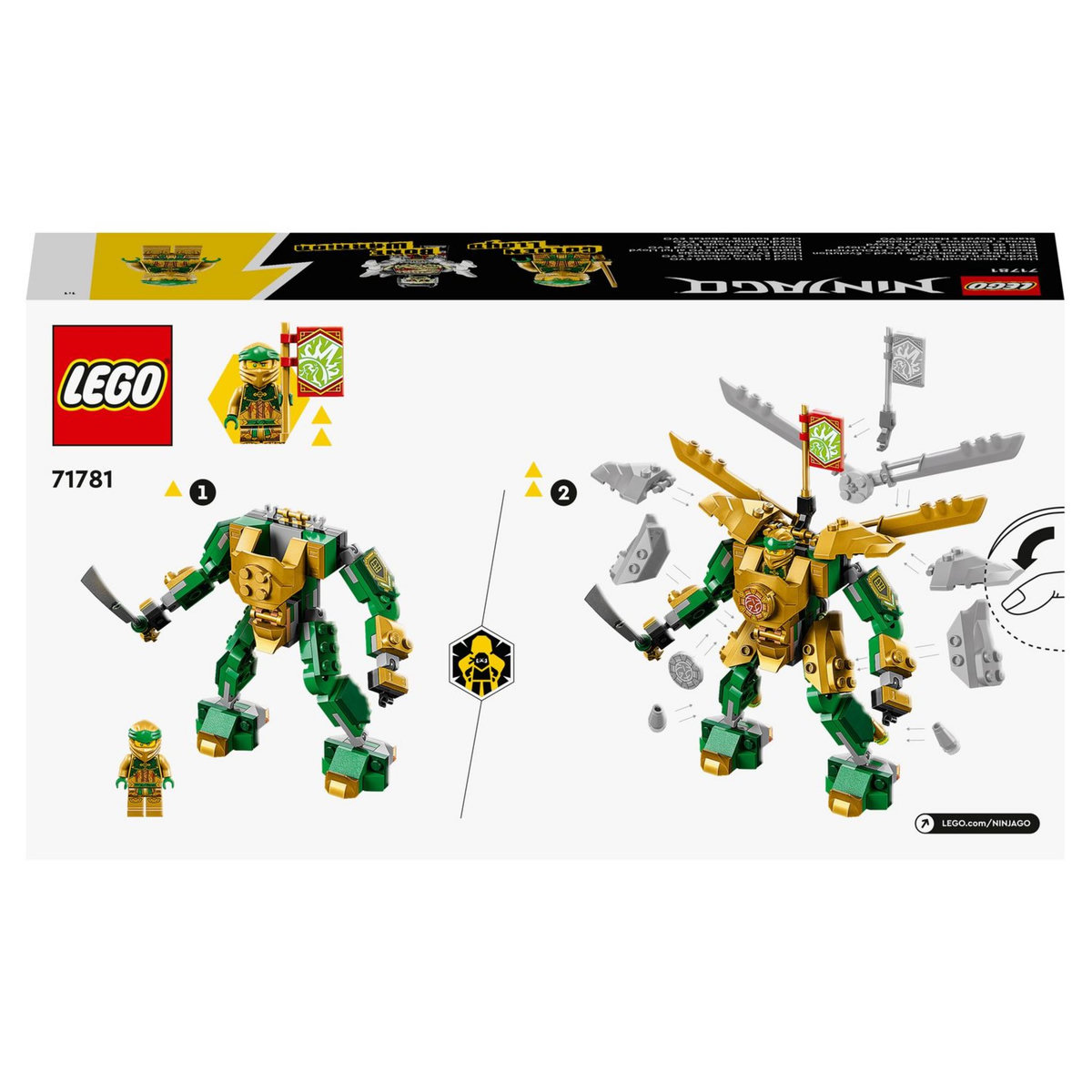 LEGO Ninjago 71781 Le combat des robots de Lloyd Évolution, Jouet pour Enfants de 6 Ans, avec Minifigurines Évolutives Guerrier Squelette et Lloyd Doré