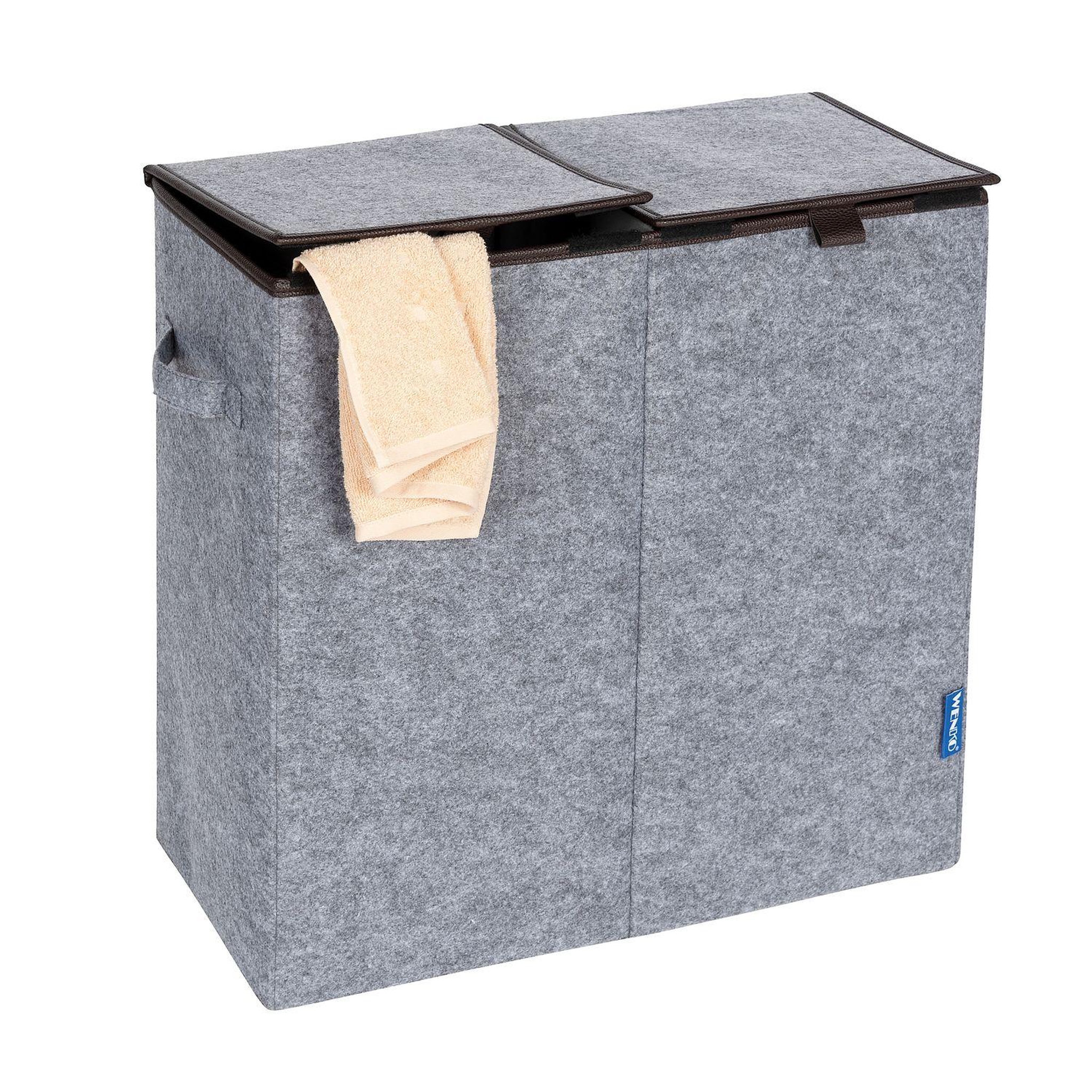 Voir la diapositive 4 : Wenko Double panier à linge en feutrine scandi - l. 52 x h. 54 cm - gris