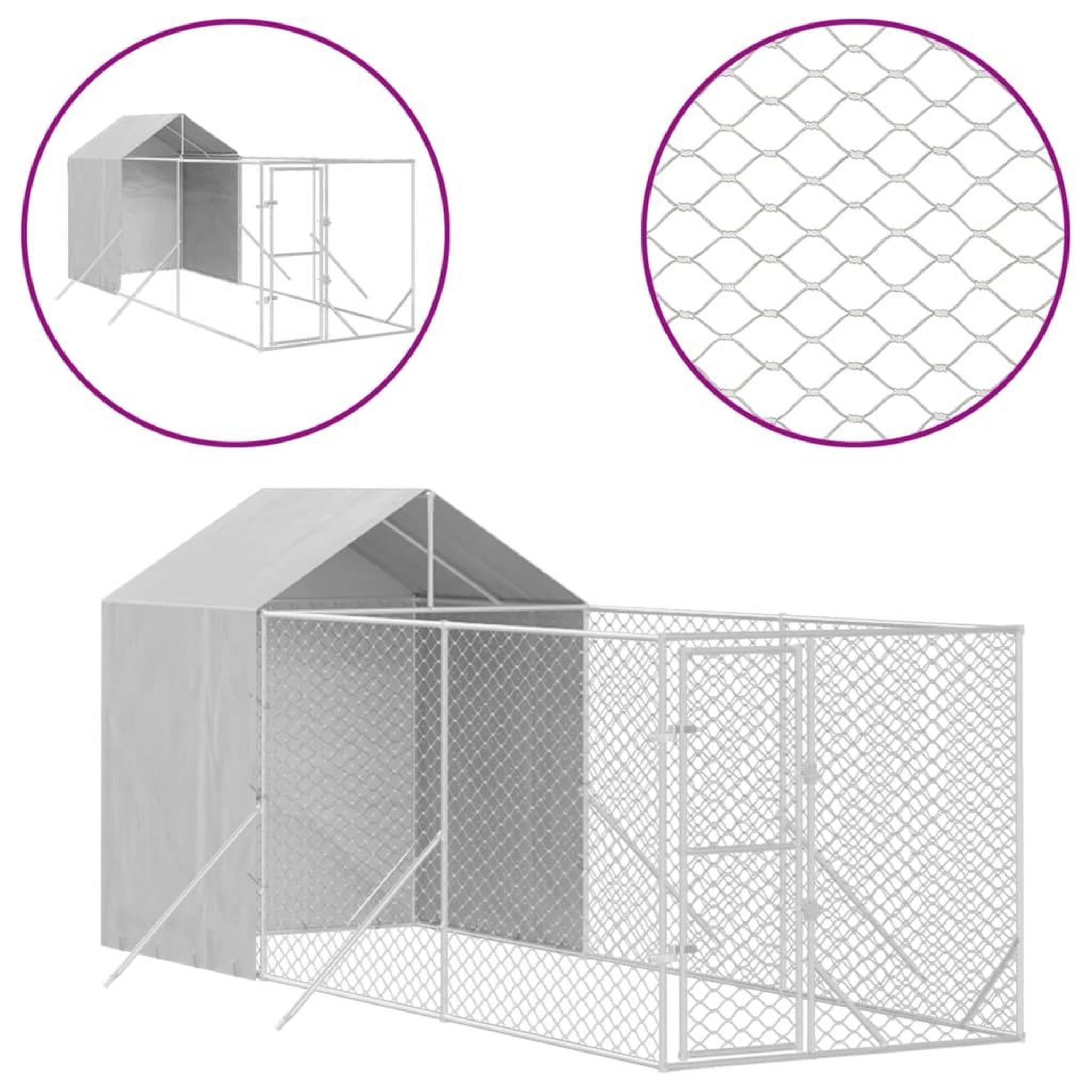 Voir la diapositive 2 : VIDAXL Chenil d'exterieur pour chiens avec toit argente 2x6x2,5 m